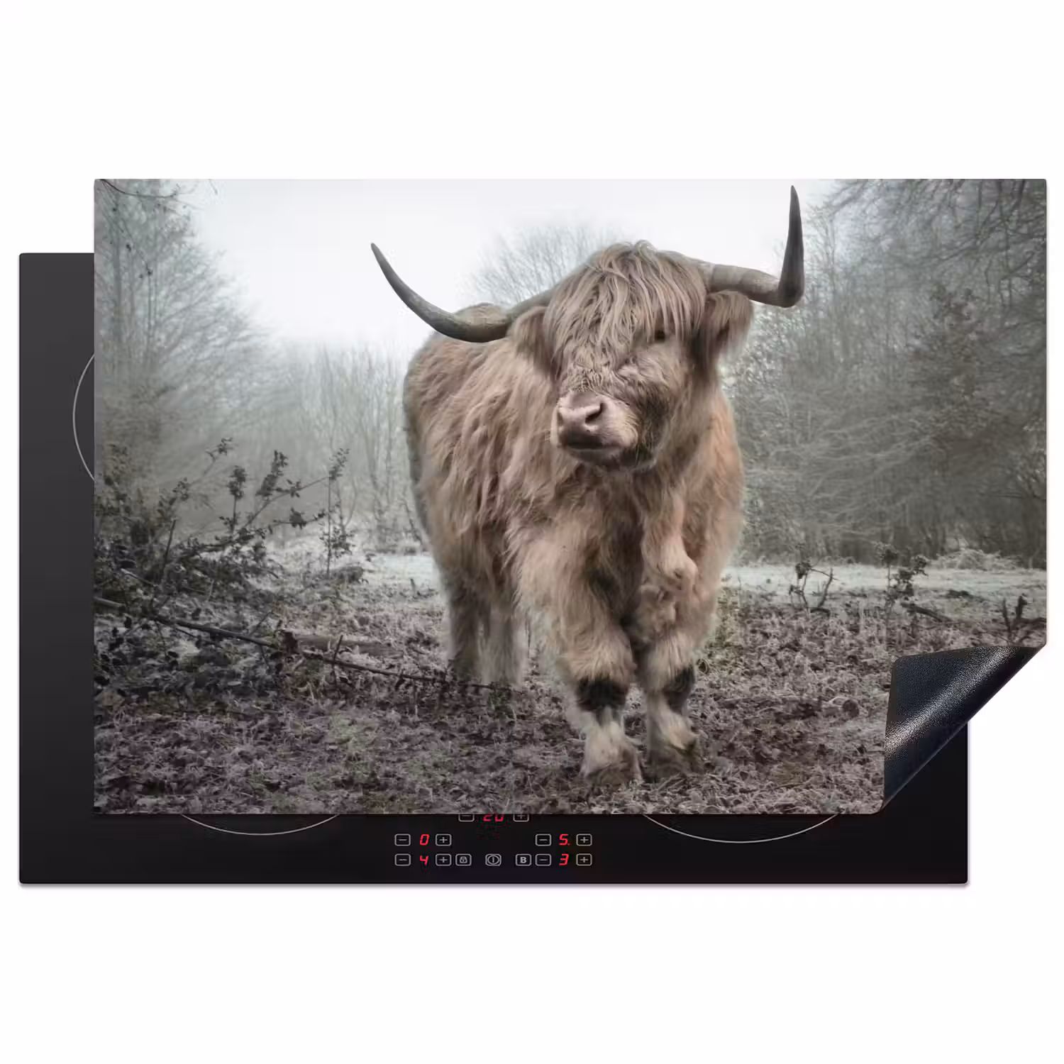 Schotse Hooglander - Bos - Mist - Koe - Dieren - Natuur Inductie beschermer vinyl 3mm klein -3d