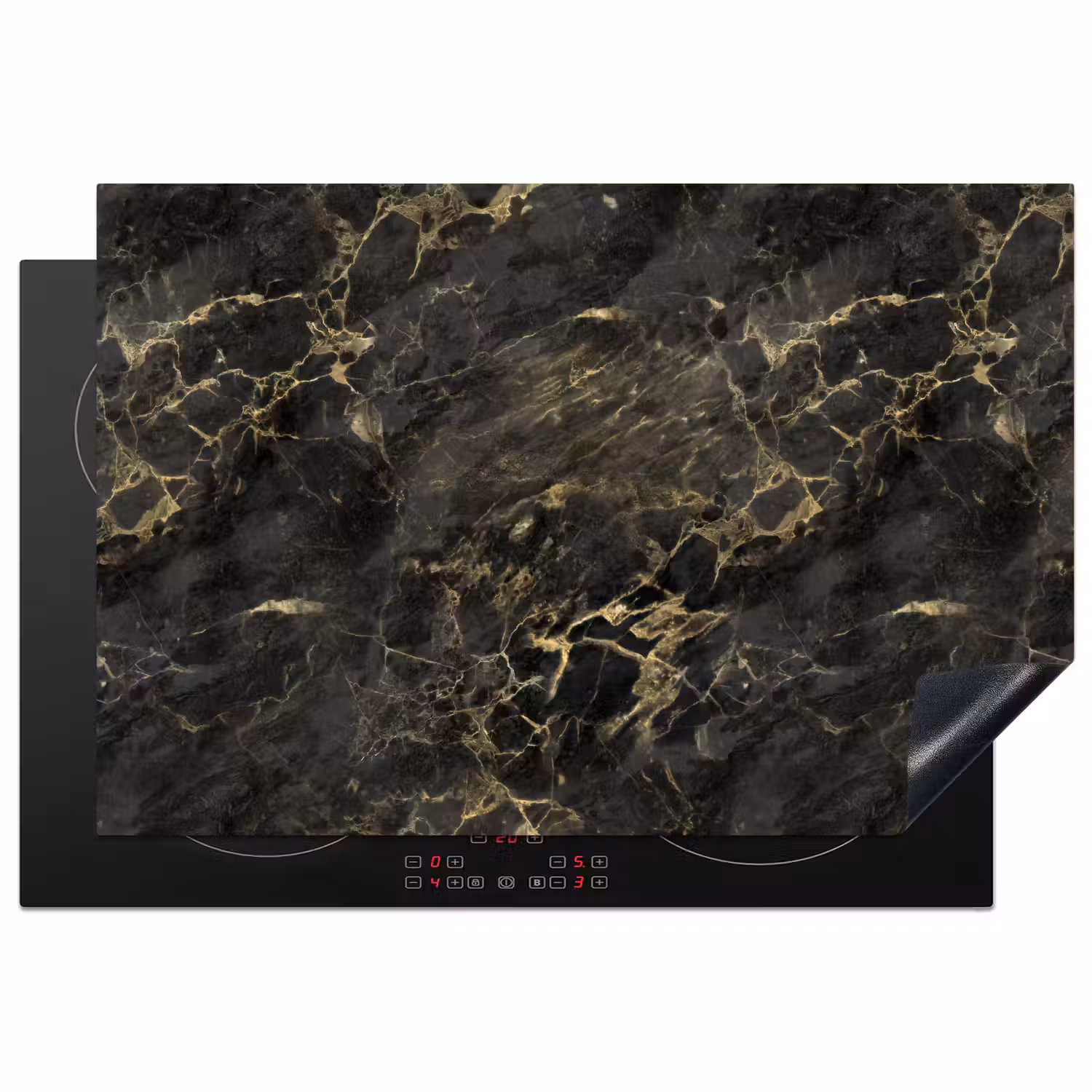 Zwart - Marmer - Goud - Nerf Inductie beschermer vinyl 3mm klein 276 -3d