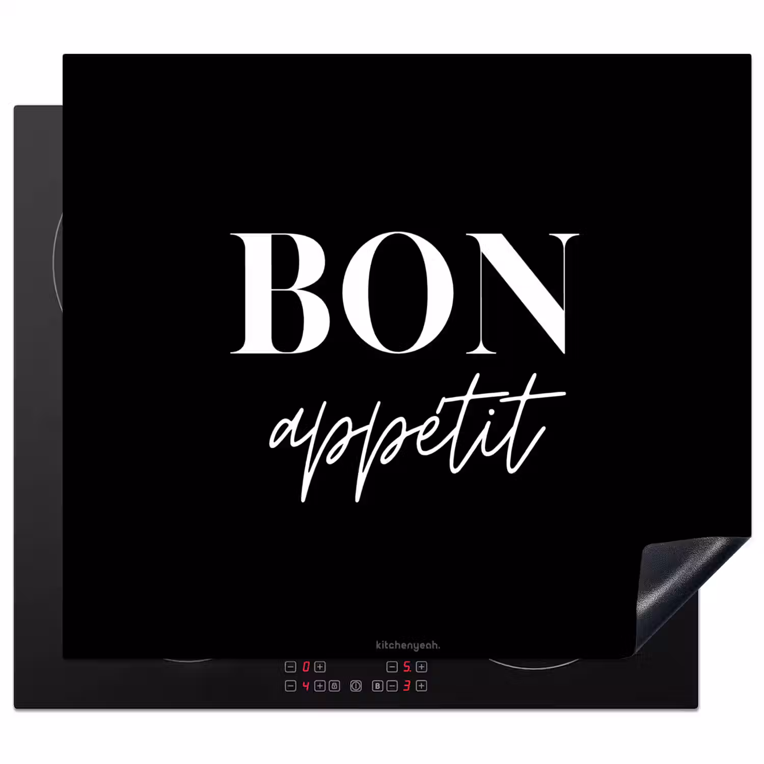 Zwart - Quote - Bon appétit Inductie beschermer vinyl 3mm middel -3d