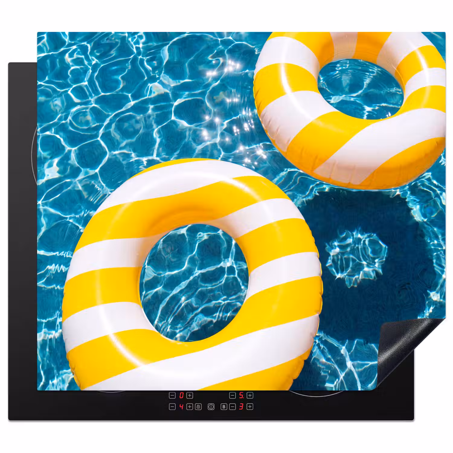 Zwembad - Zwembanden - Zomer - Geel - Blauw Inductie beschermer vinyl 3mm middel -3d
