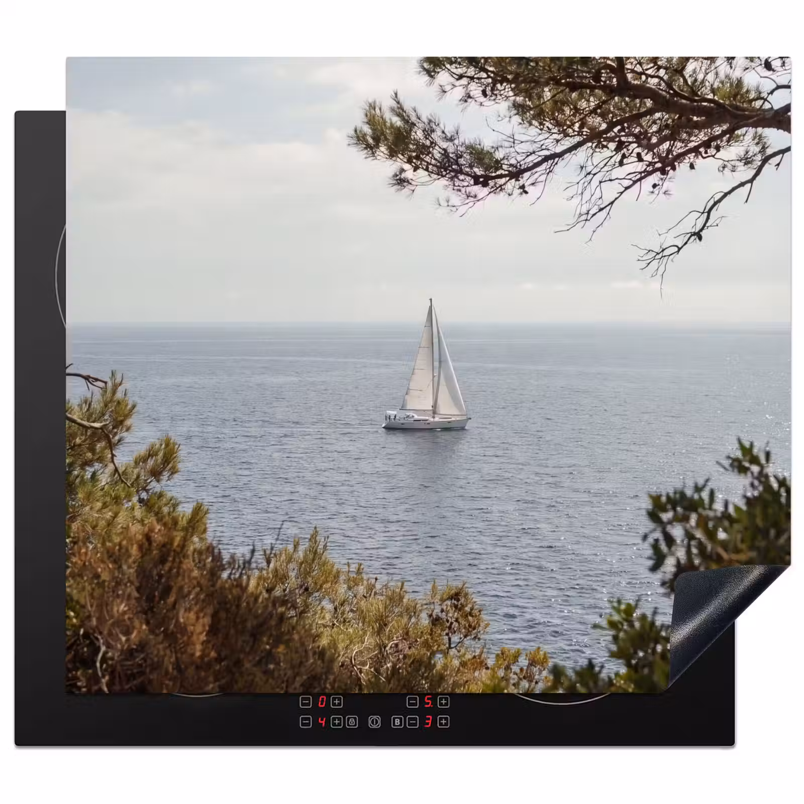 Herdabdeckplatte - Segelboot – Bäume – Wasser - Zeilboot - bomen - water Inductie beschermer vinyl 3mm middel