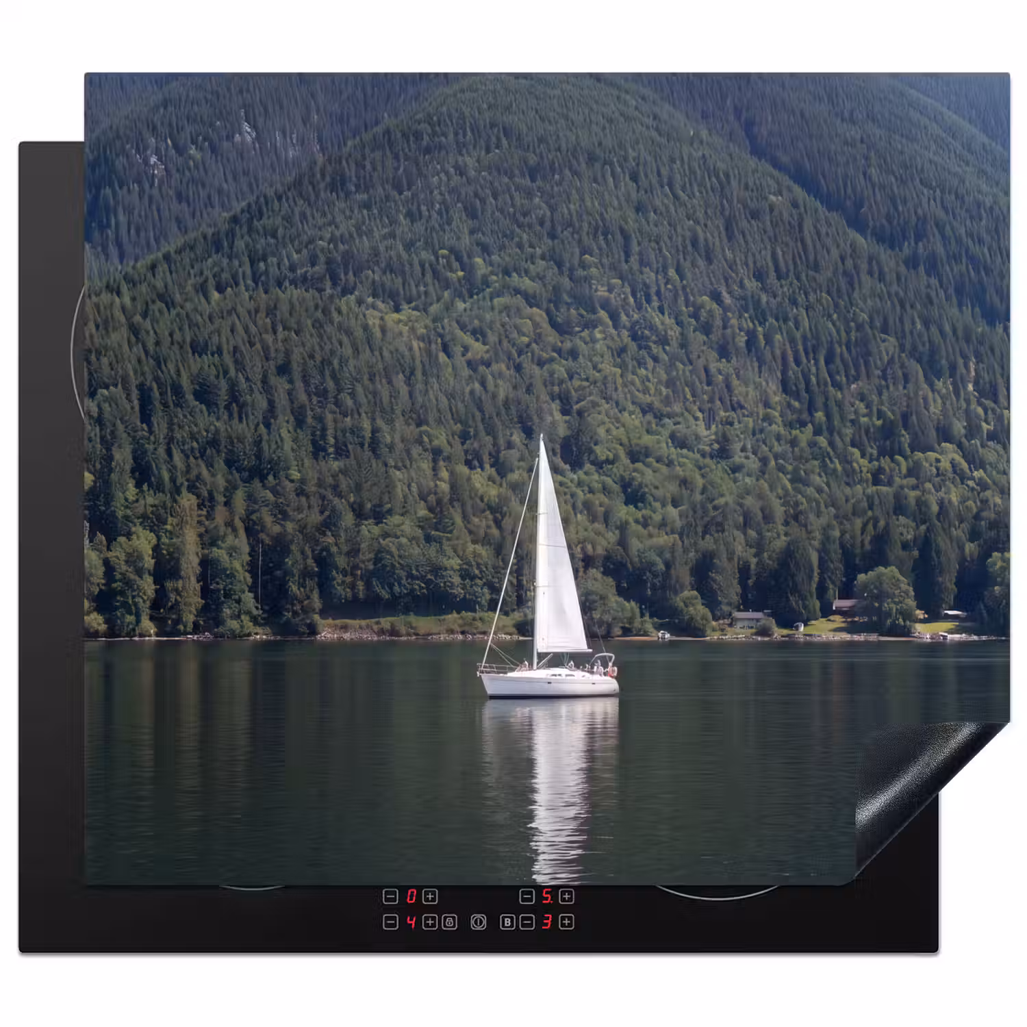 Zeilboot - Water - Bergen - Natuur - Groen Inductie beschermer vinyl 3mm middel -3d