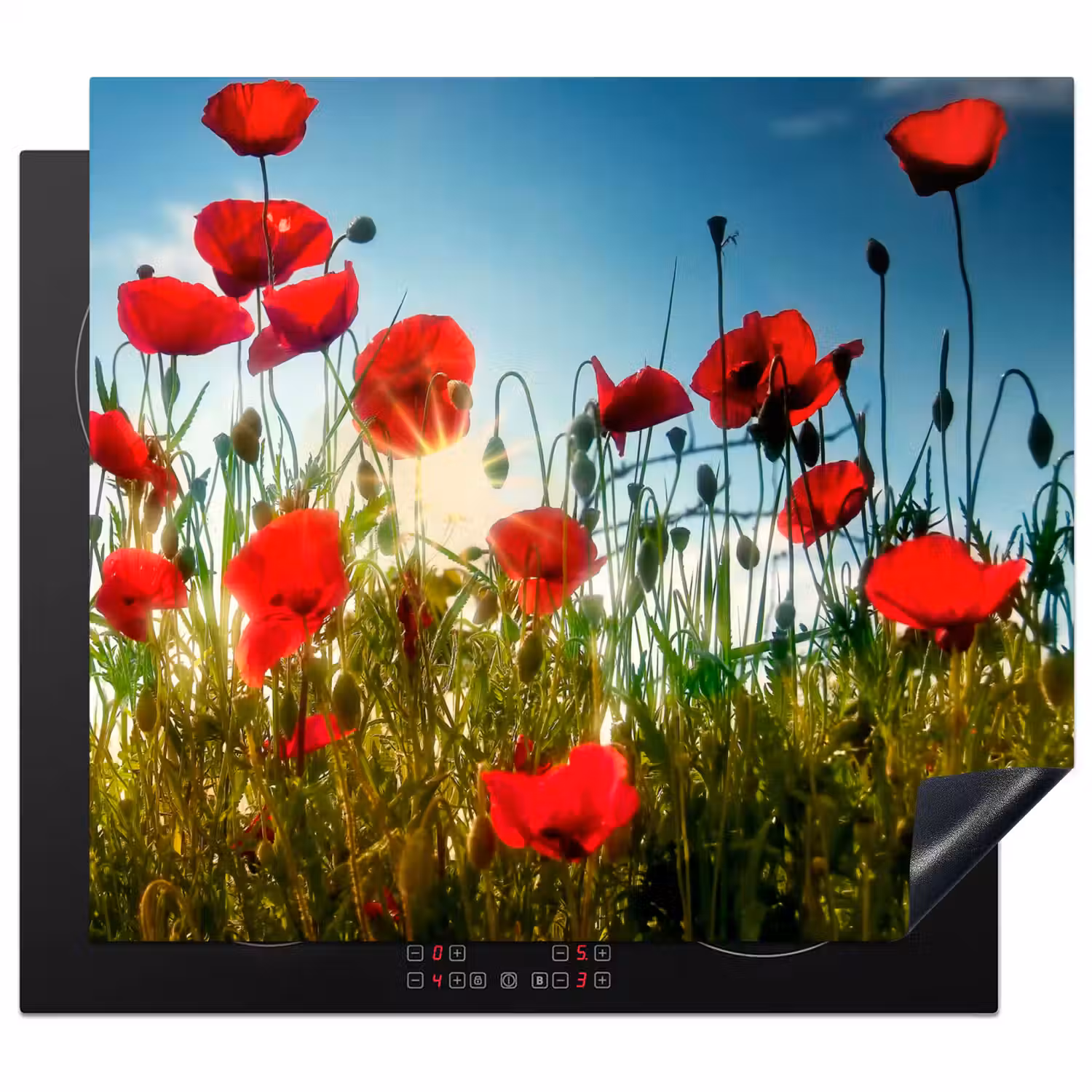 Zomerse Klaprozenpracht Inductie beschermer vinyl 3mm middel -3d