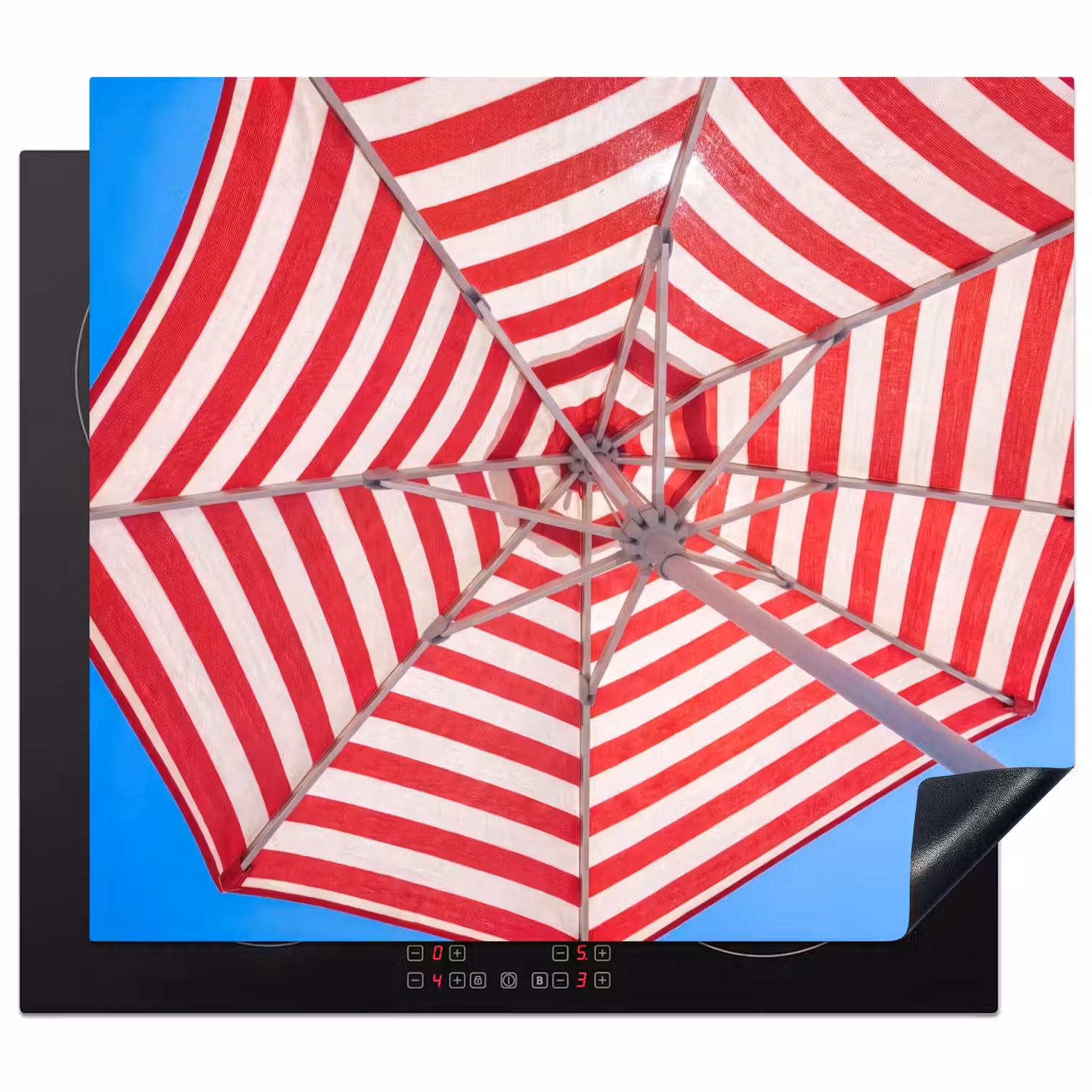 Parasol - Strepen - Zomer - Rood - Blauw Inductie beschermer vinyl 3mm middel -3d