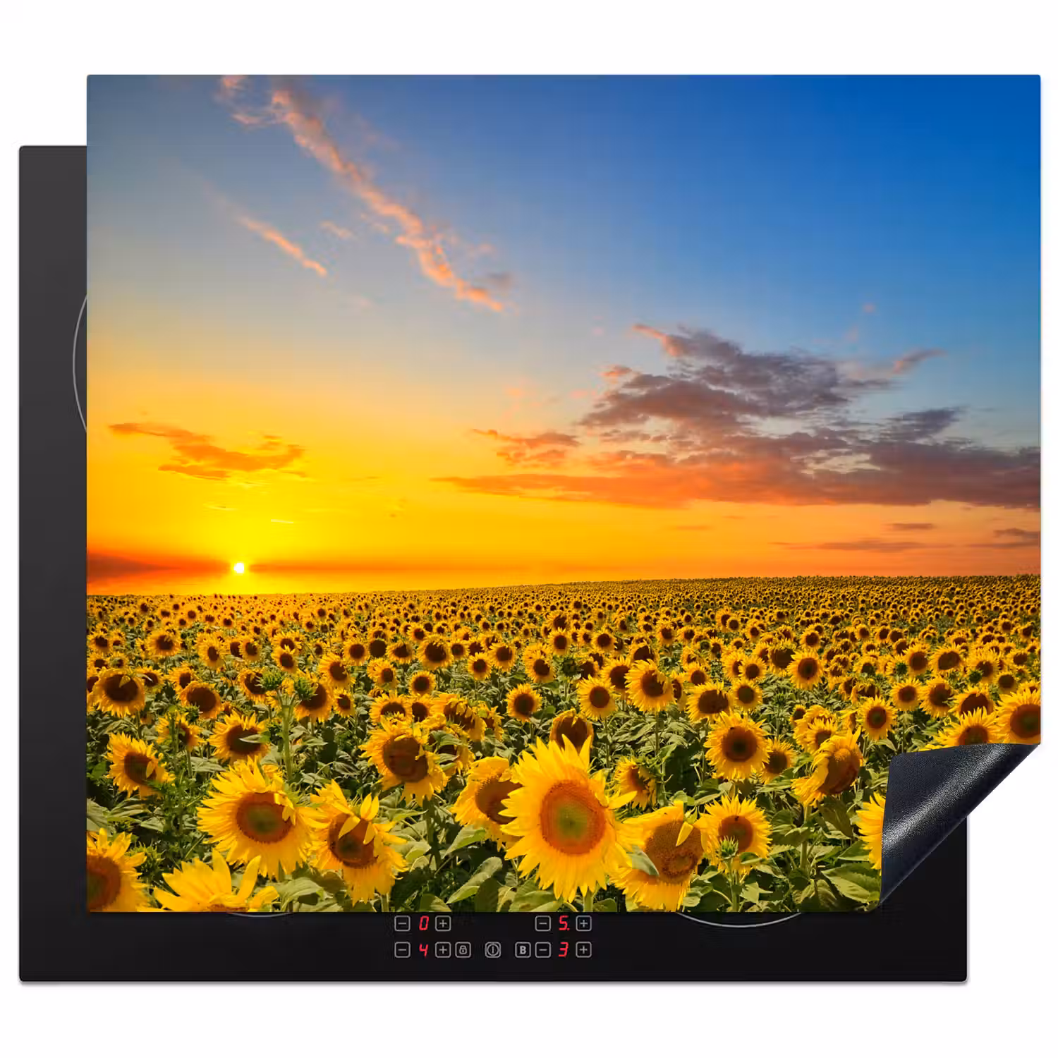 Zonsondergang Boven het Zonnebloemrijk Inductie beschermer vinyl 3mm middel -3d