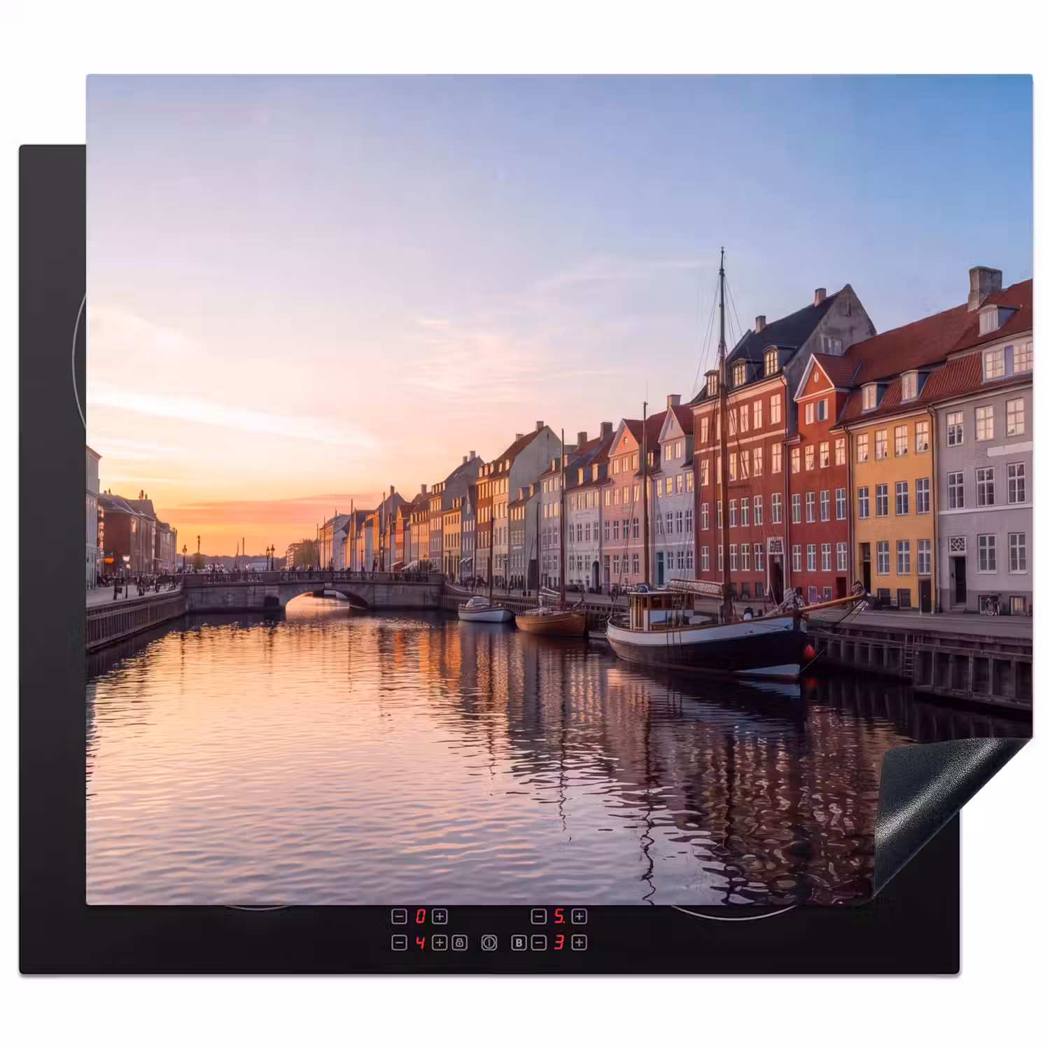 Stad - Gracht - Zonsondergang - Klassiek - Kleurrijk Inductie beschermer vinyl 3mm middel -3d