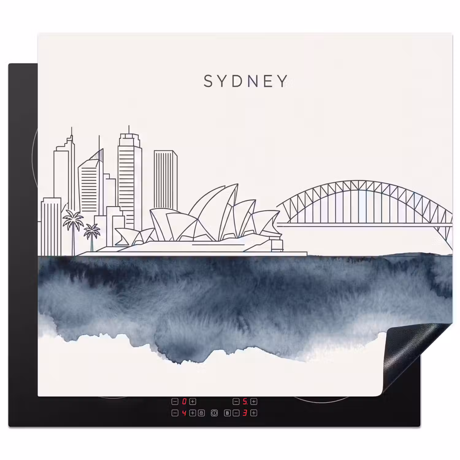 Stad - Skyline - Architectuur - Minimalistisch - Blauw Inductie beschermer vinyl 3mm middel -3d