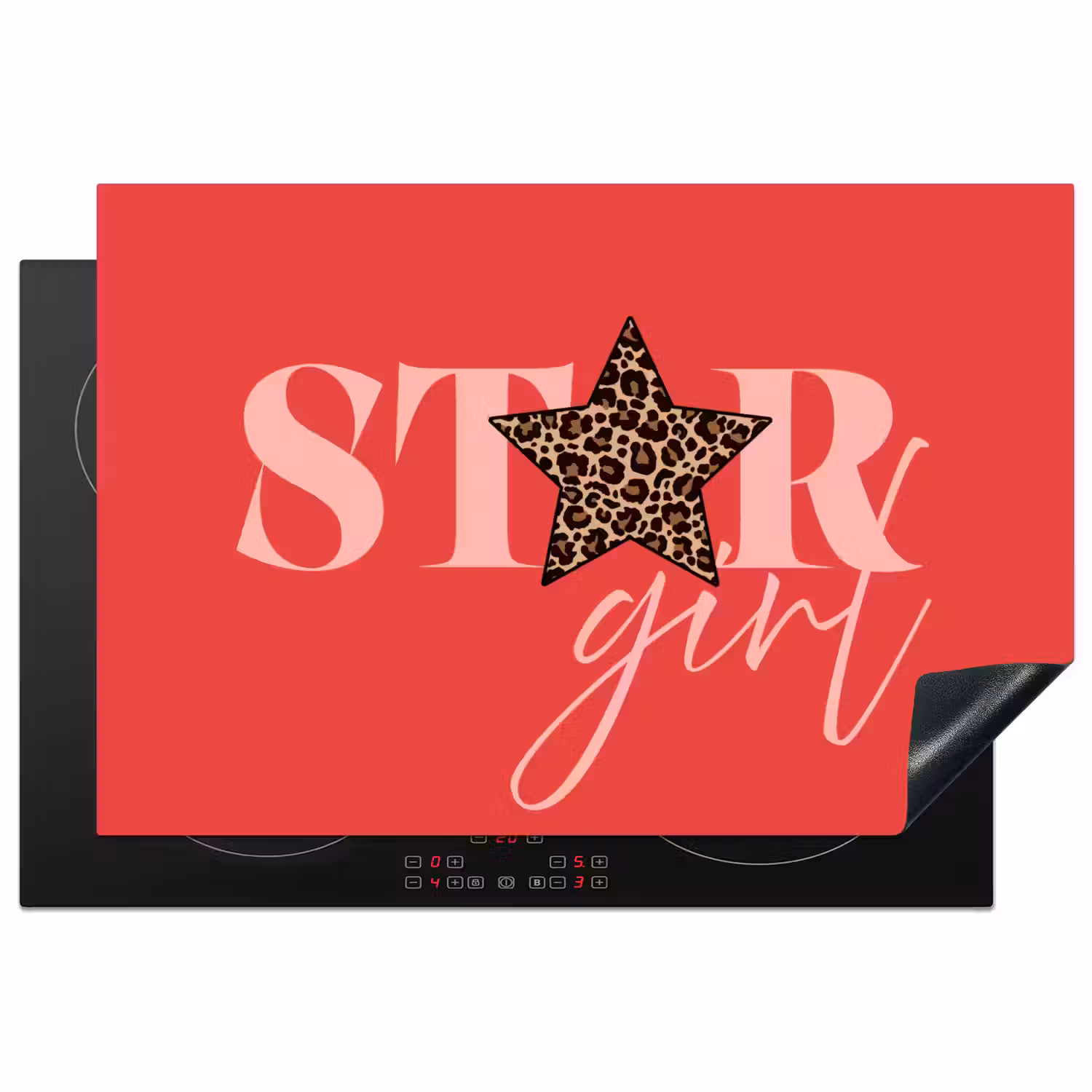 Star girl - Rood - Panter - Ster Inductie beschermer vinyl 3mm klein -3d