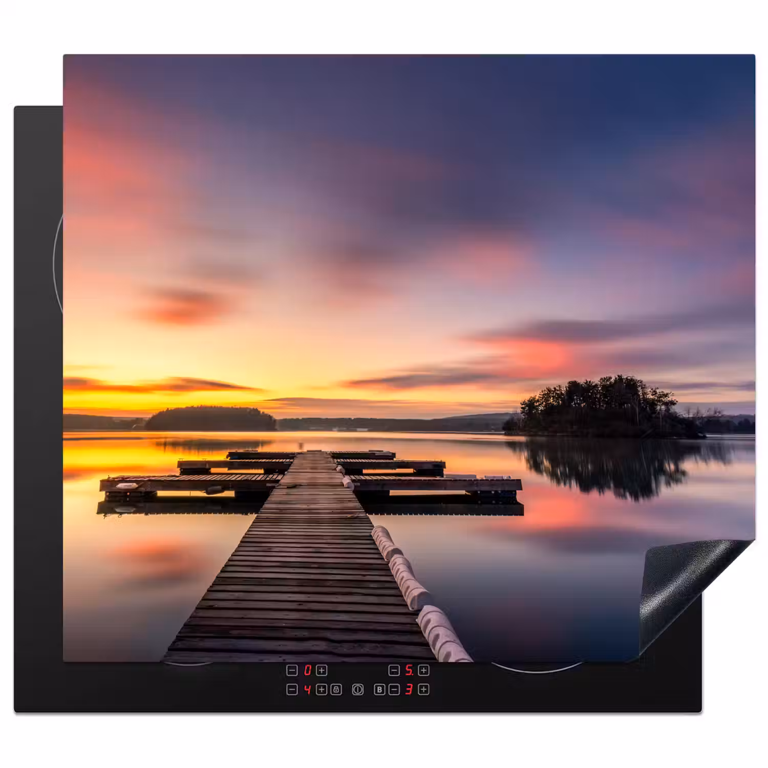 Steiger - Zonsondergang - Water - Zee - Reflectie Inductie beschermer vinyl 3mm middel -3d