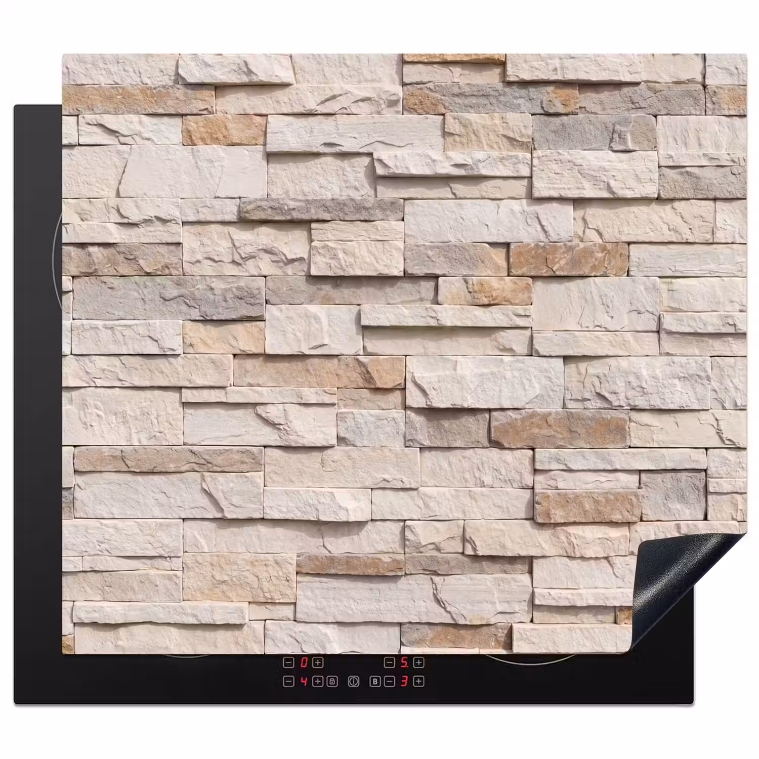 Steen - Muur - Textuur - Rustiek - Beige Inductie beschermer vinyl 3mm middel -3d