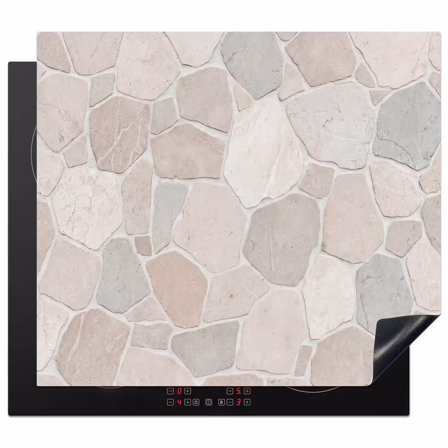 Steen - Patroon - Textuur - Beige Inductie beschermer vinyl 3mm middel -3d