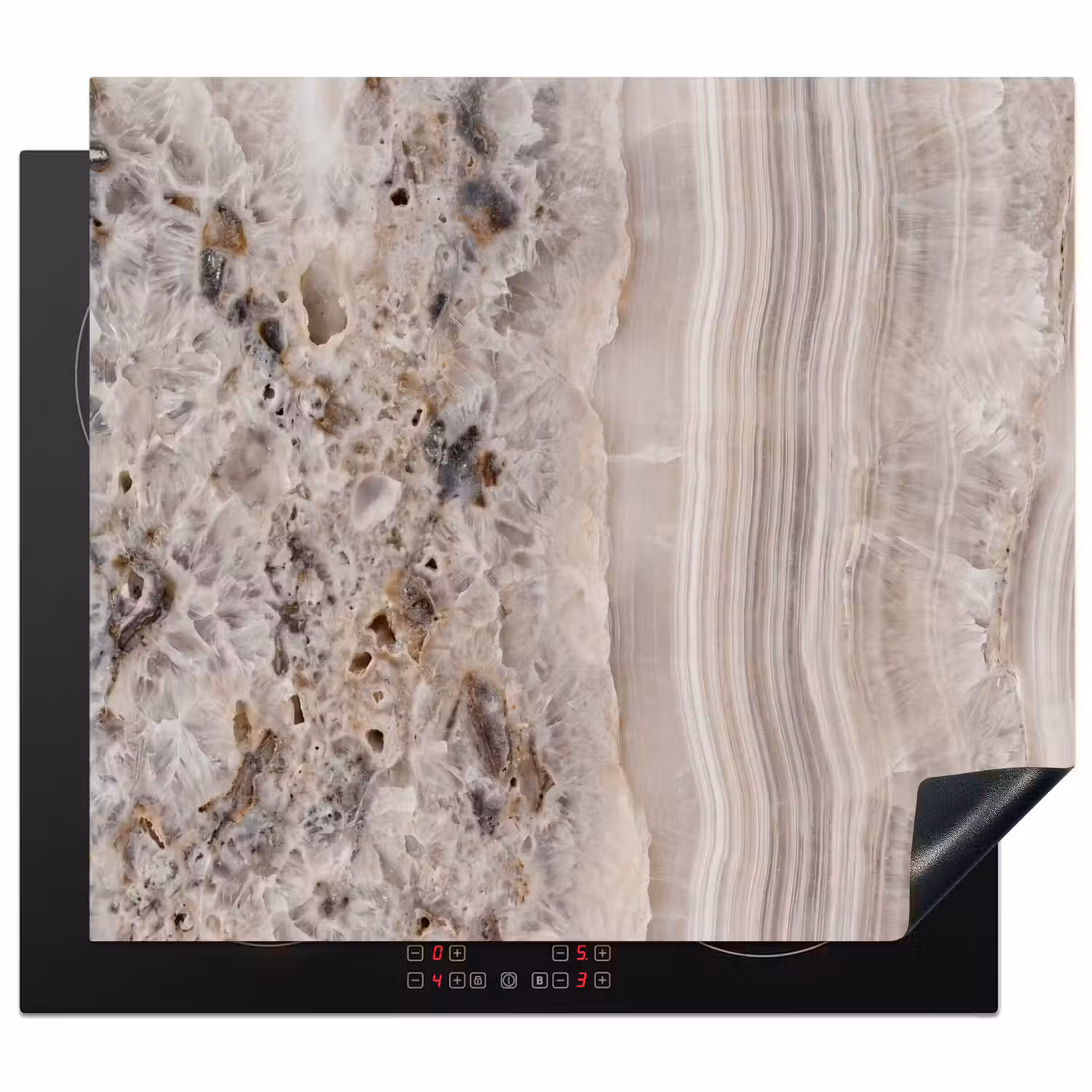 Steen - Textuur - Abstract - Beige - Wit Inductie beschermer vinyl 3mm middel -3d