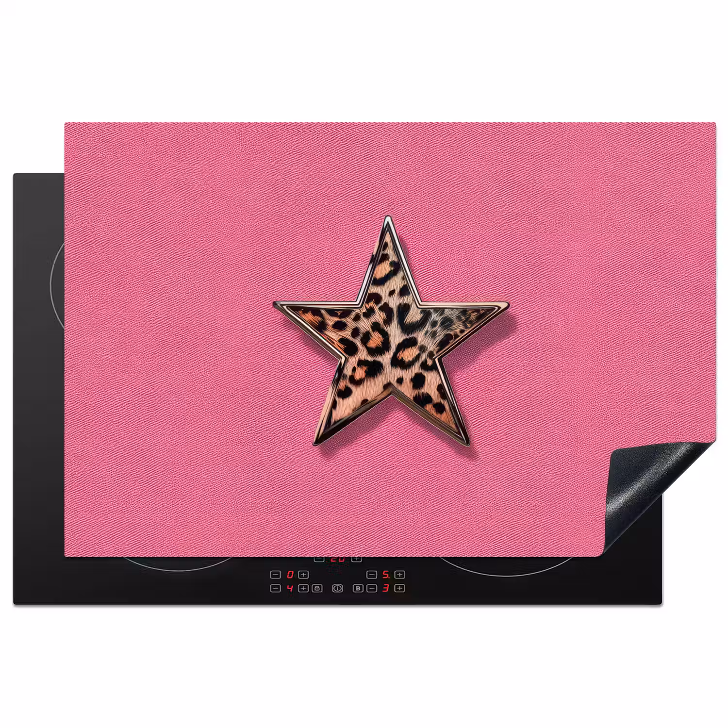 Ster - Luipaard - Print - Roze Inductie beschermer vinyl 3mm klein -3d