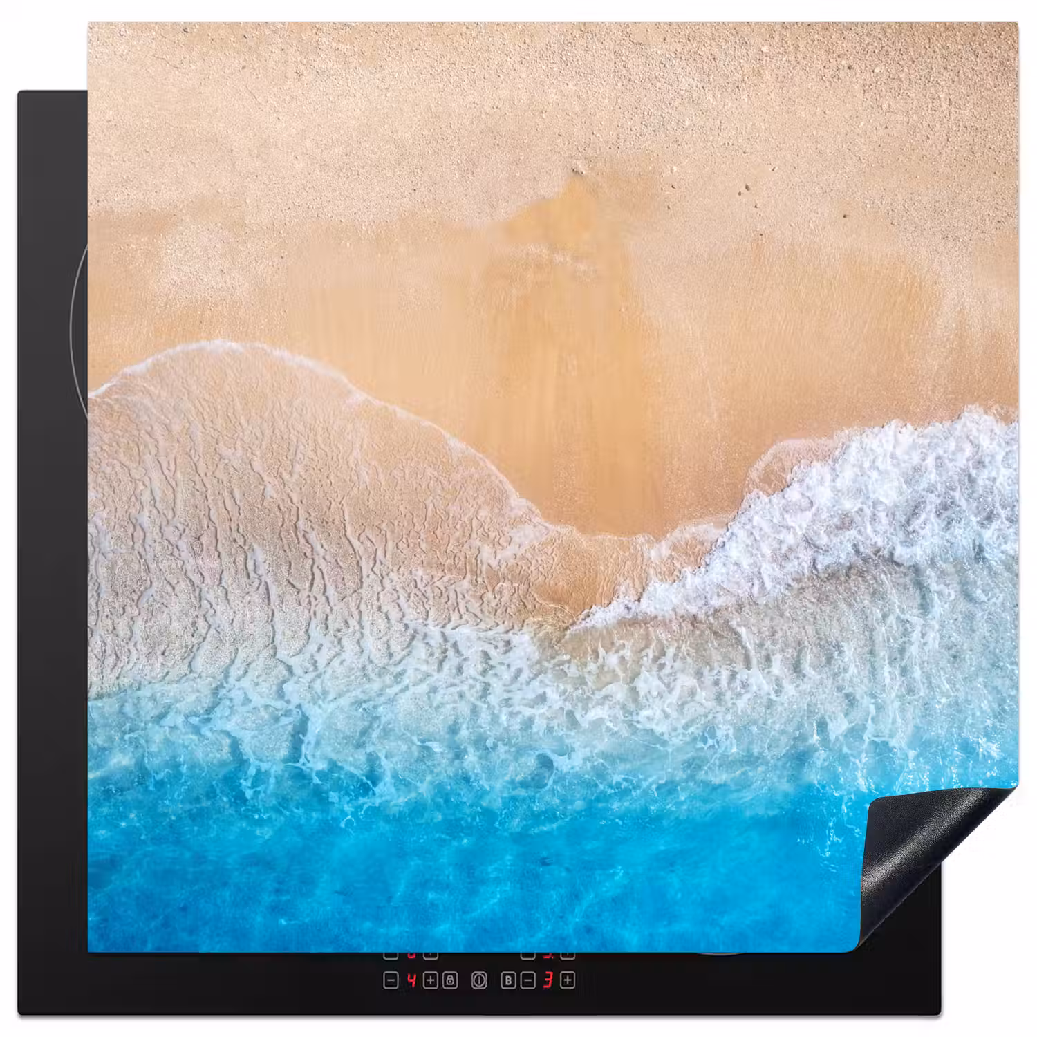 Strand - Zee - Zand - Zomer - Blauw - Golven Inductie beschermer vinyl 3mm middel -3d