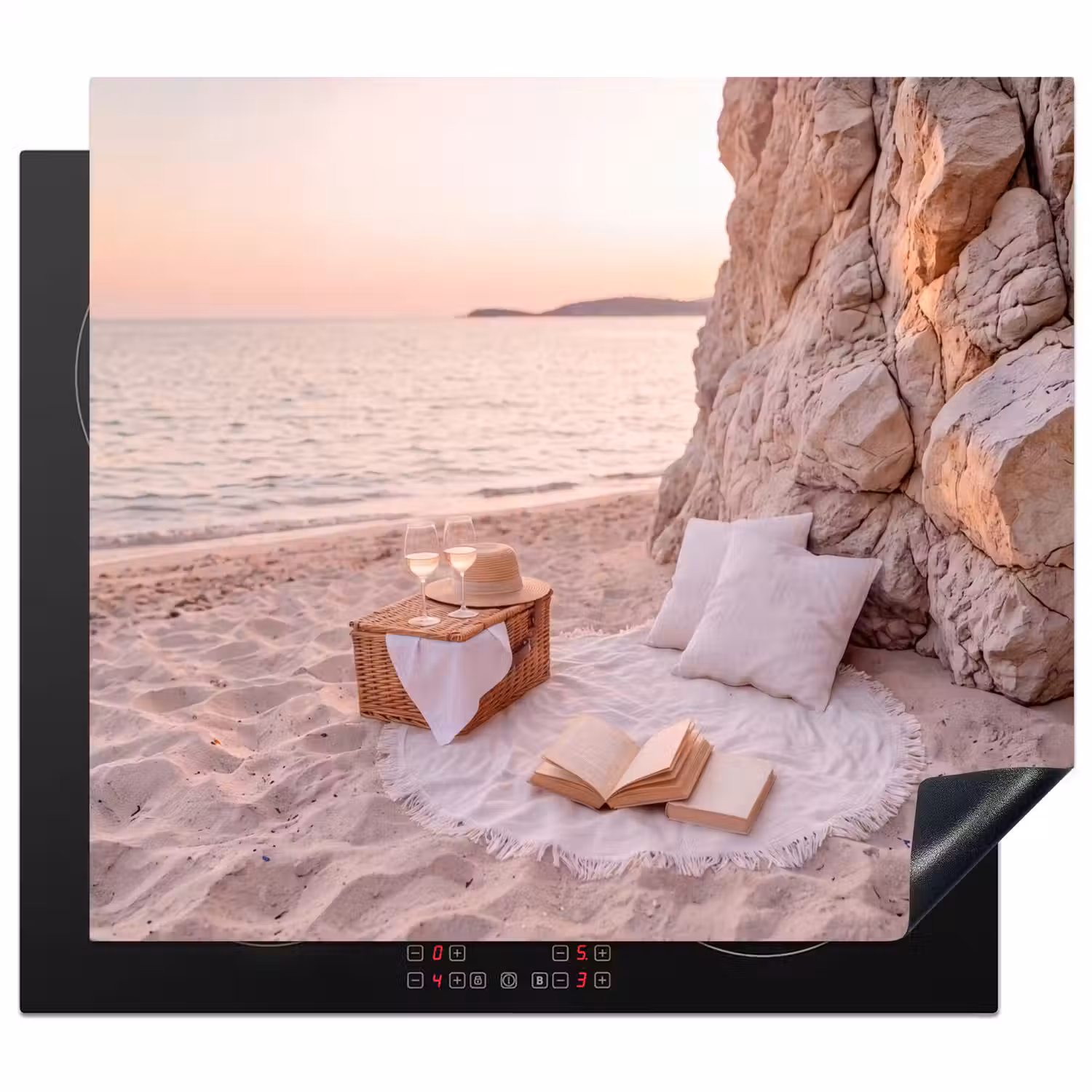 Strand - Picknick - Zonsondergang - Zomer - Natuur Inductie beschermer vinyl 3mm middel -3d