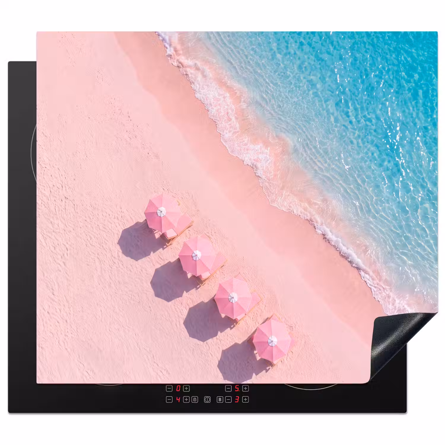 Strand - Roze zand - Zee - Zomer - Natuur Inductie beschermer vinyl 3mm middel -3d