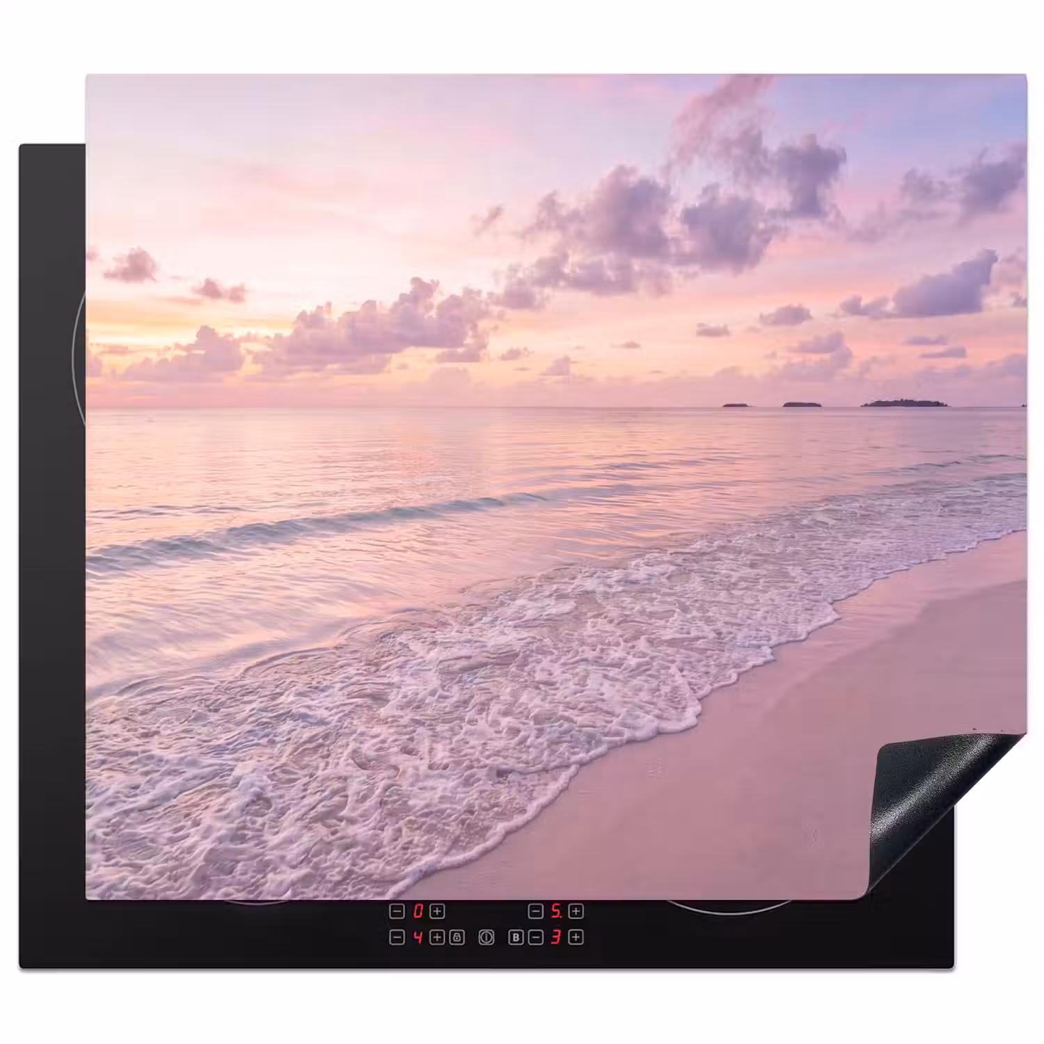 Strand - Zonsondergang - Natuur - Minimalistisch - Roze Inductie beschermer vinyl 3mm middel -3d