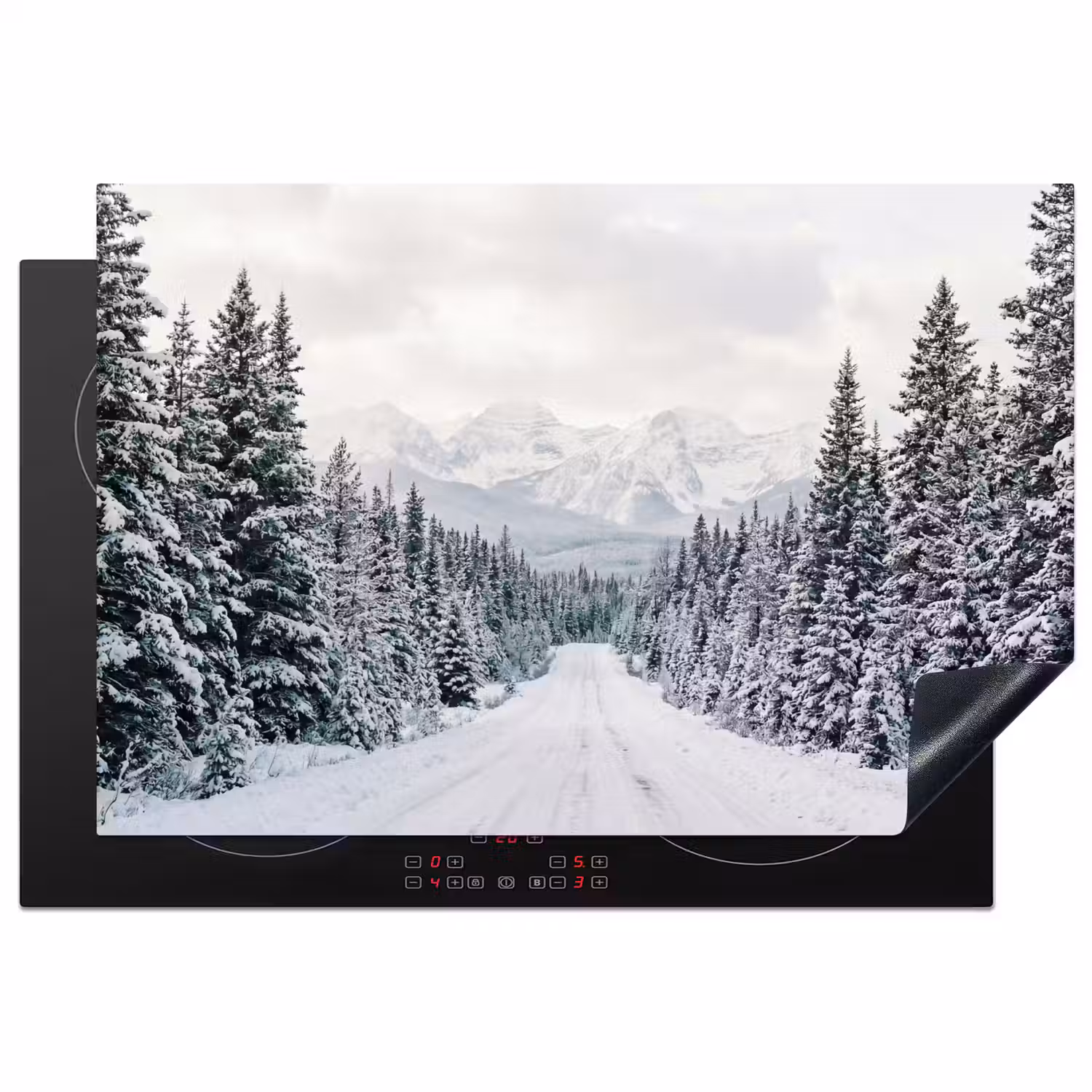 Weg - Sneeuw - Naaldbos - Winter - Avontuurlijk Inductie beschermer vinyl 3mm klein -3d