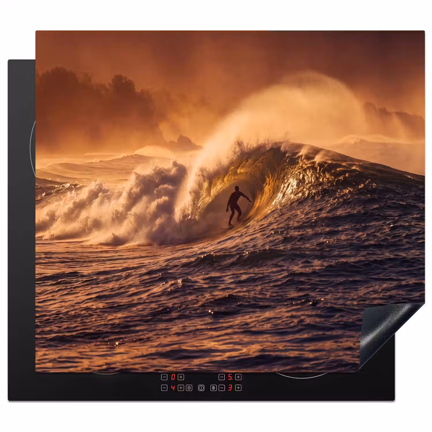 Surfer - Golf - Oceaan - Sport - Oranje Inductie beschermer vinyl 3mm middel -3d