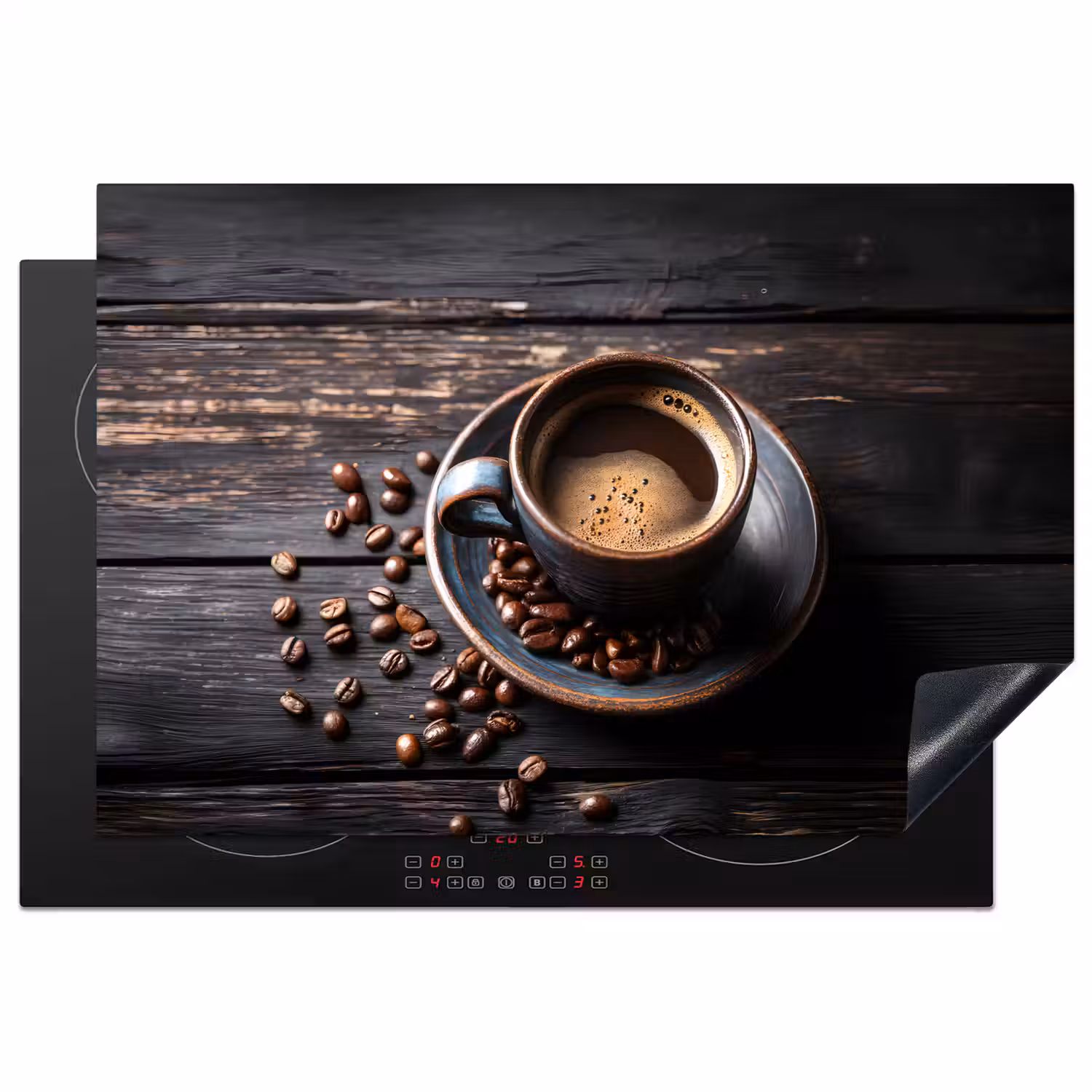 Kop - Koffie - Hout - Bonen Inductie beschermer vinyl 3mm klein -3d