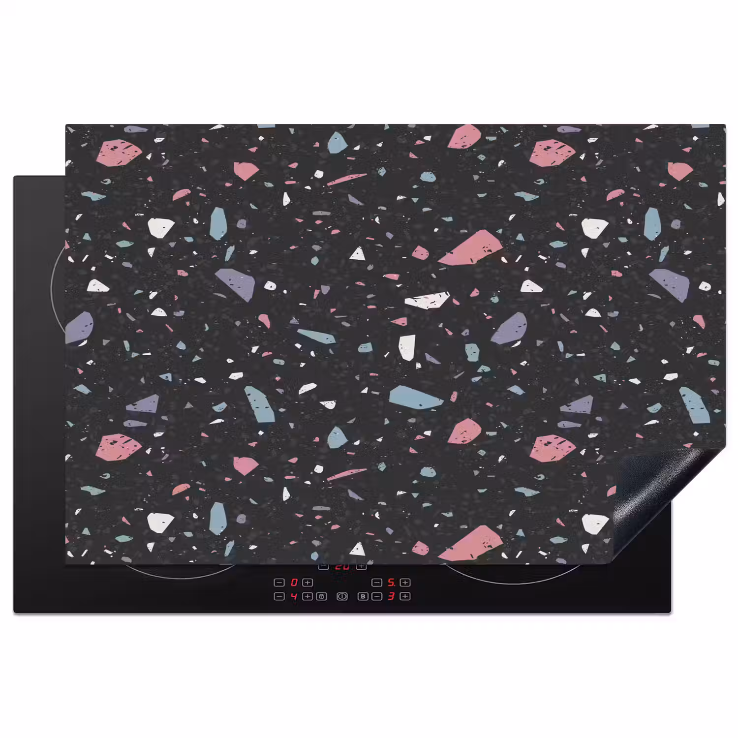Terrazzo - Patroon - Zwart - Zacht Inductie beschermer vinyl 3mm klein 276 -3d
