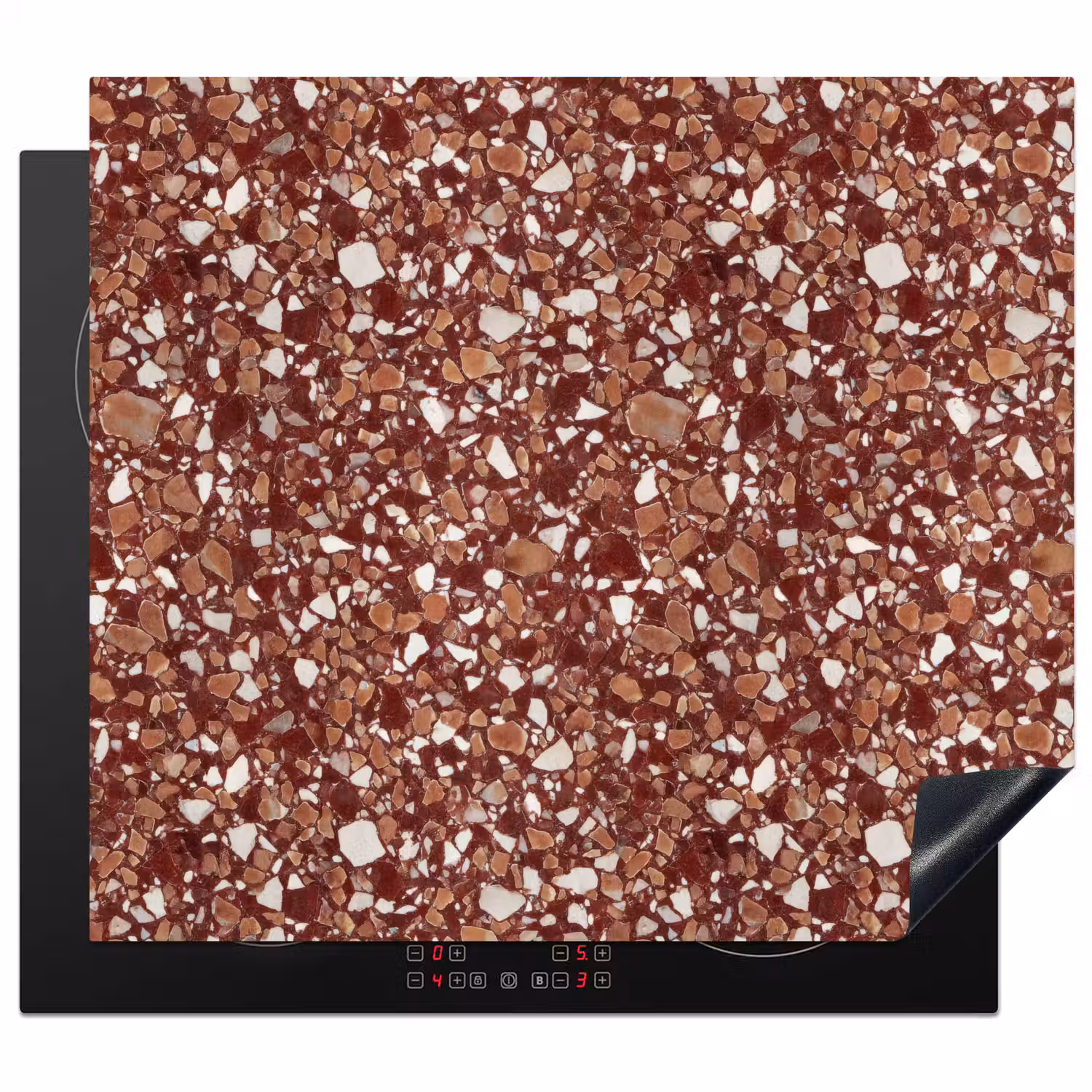 Terrazzo - Patroon - Steentextuur - Roodbruin Inductie beschermer vinyl 3mm middel 274 -3d
