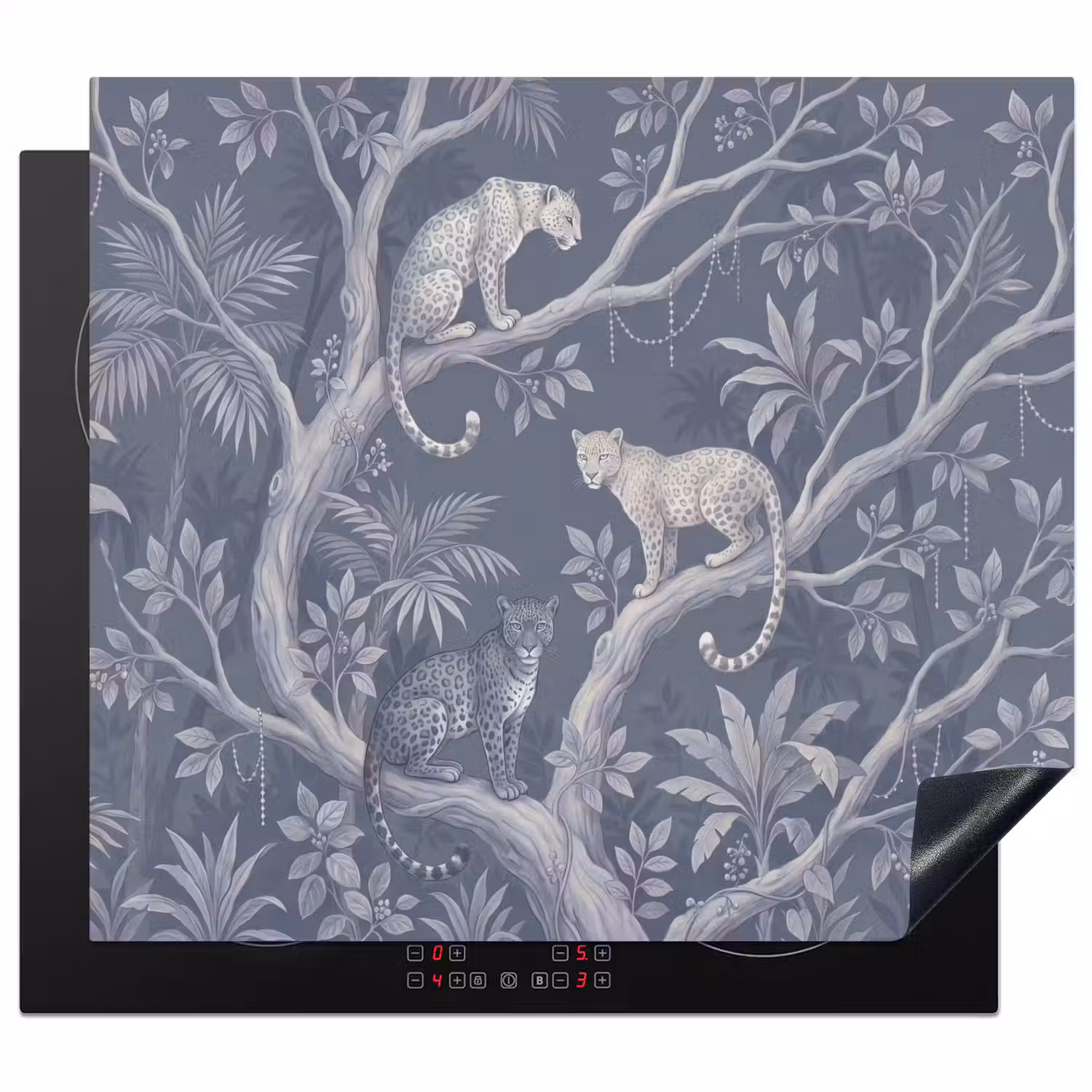 Dieren - Jungle - Illustratie - Bomen - Blauw Inductie beschermer vinyl 3mm middel -3d