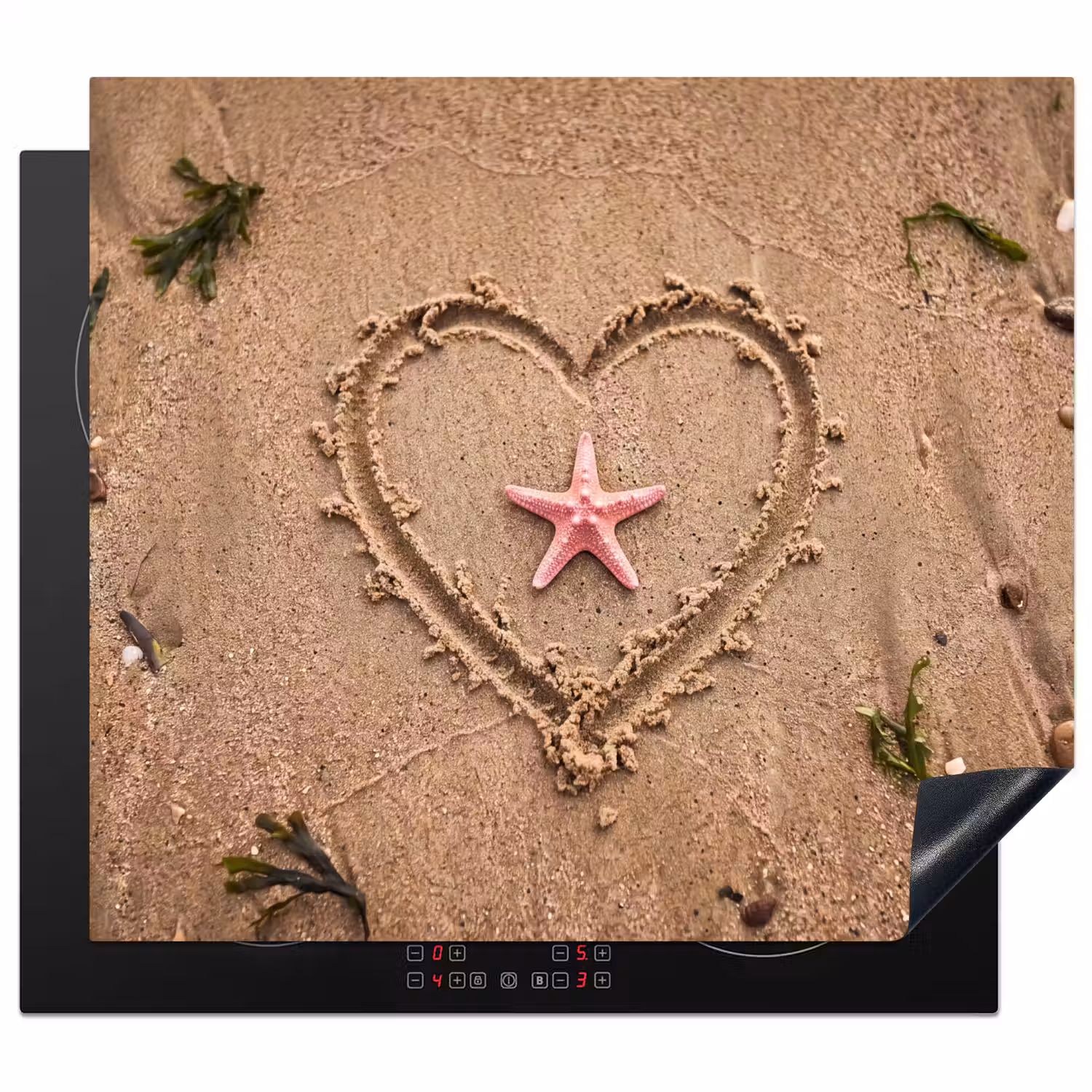 Dieren - Hart - Strand - Zand - Roze Inductie beschermer vinyl 3mm middel -3d