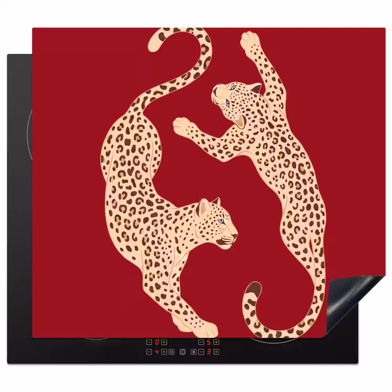 Dieren - Luipaard - Abstract - Rood - Modern Inductie beschermer vinyl 3mm middel -3d
