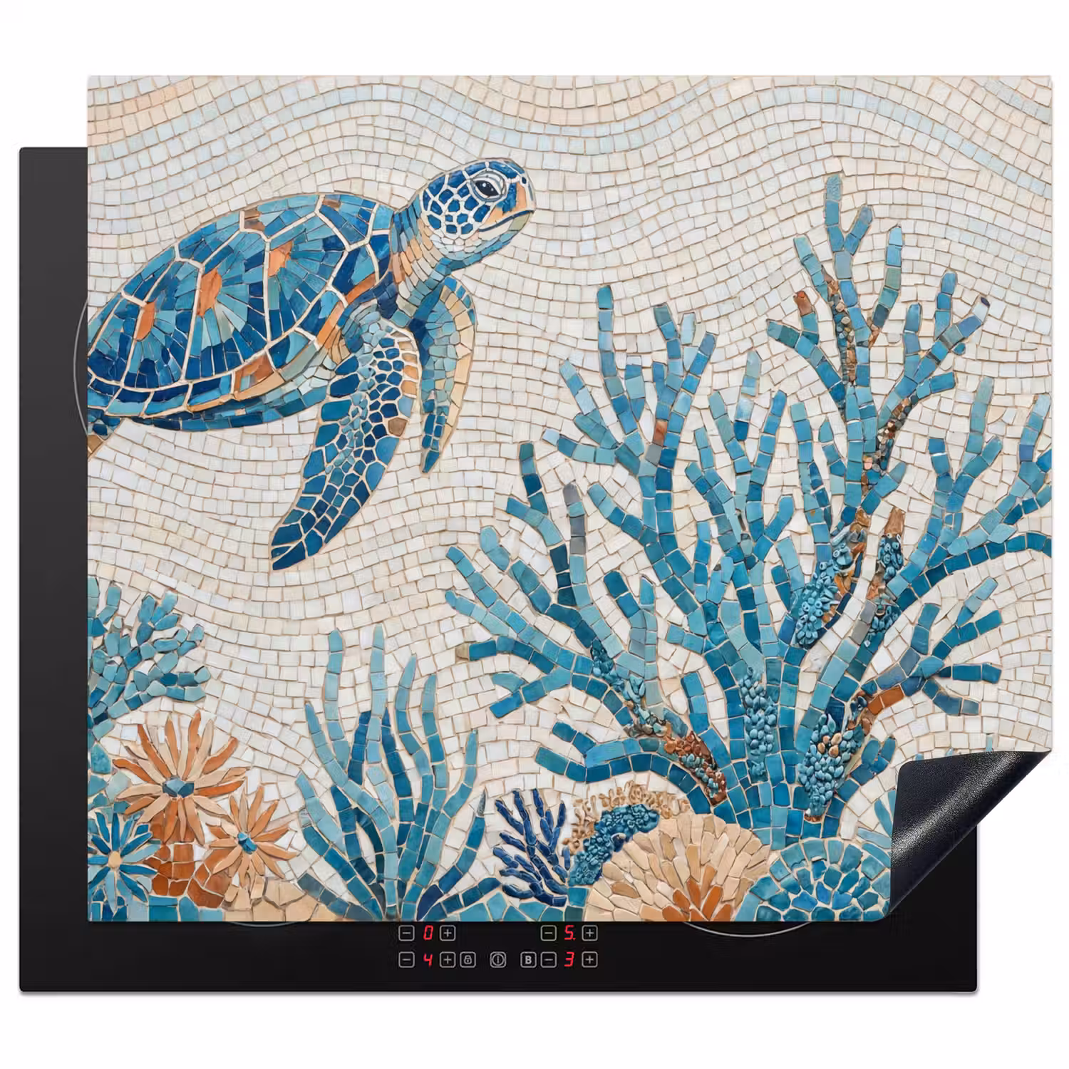 Dieren - Onderwater - Natuur - Mozaïek - Blauw Inductie beschermer vinyl 3mm middel -3d