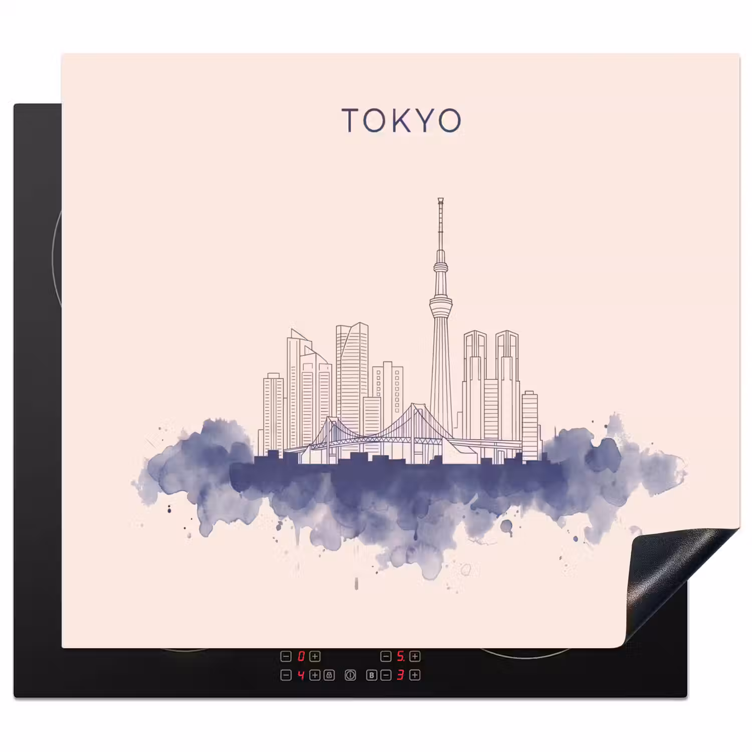 Tokyo - Skyline - Stad - Abstract - Blauw Inductie beschermer vinyl 3mm middel -3d