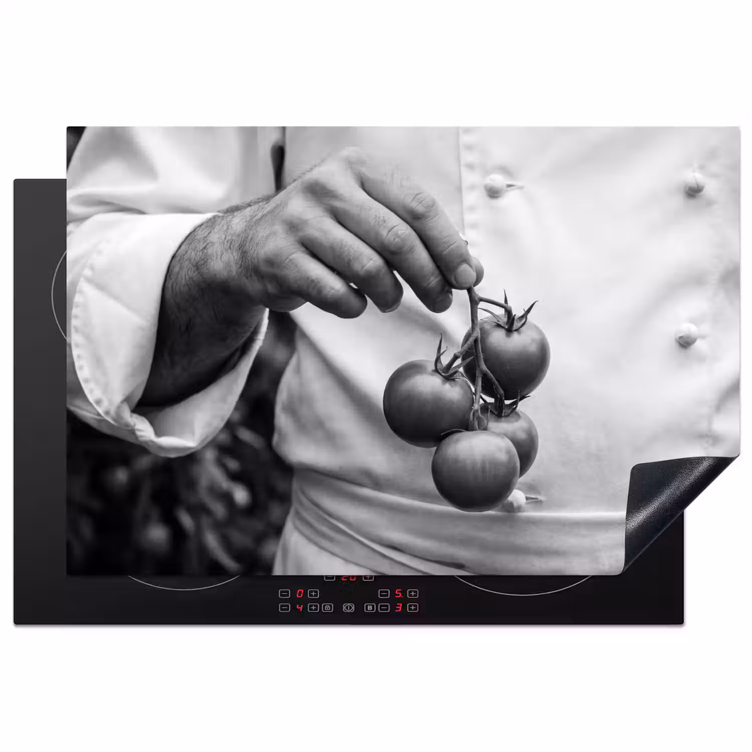 Tomaten - Chef - Zwart - Wit Inductie beschermer vinyl 3mm klein -3d
