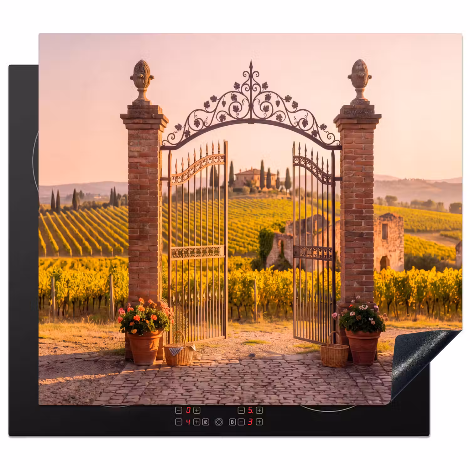 Poort - Landschap - Platteland - Zonlicht - Warm Inductie beschermer vinyl 3mm middel -3d