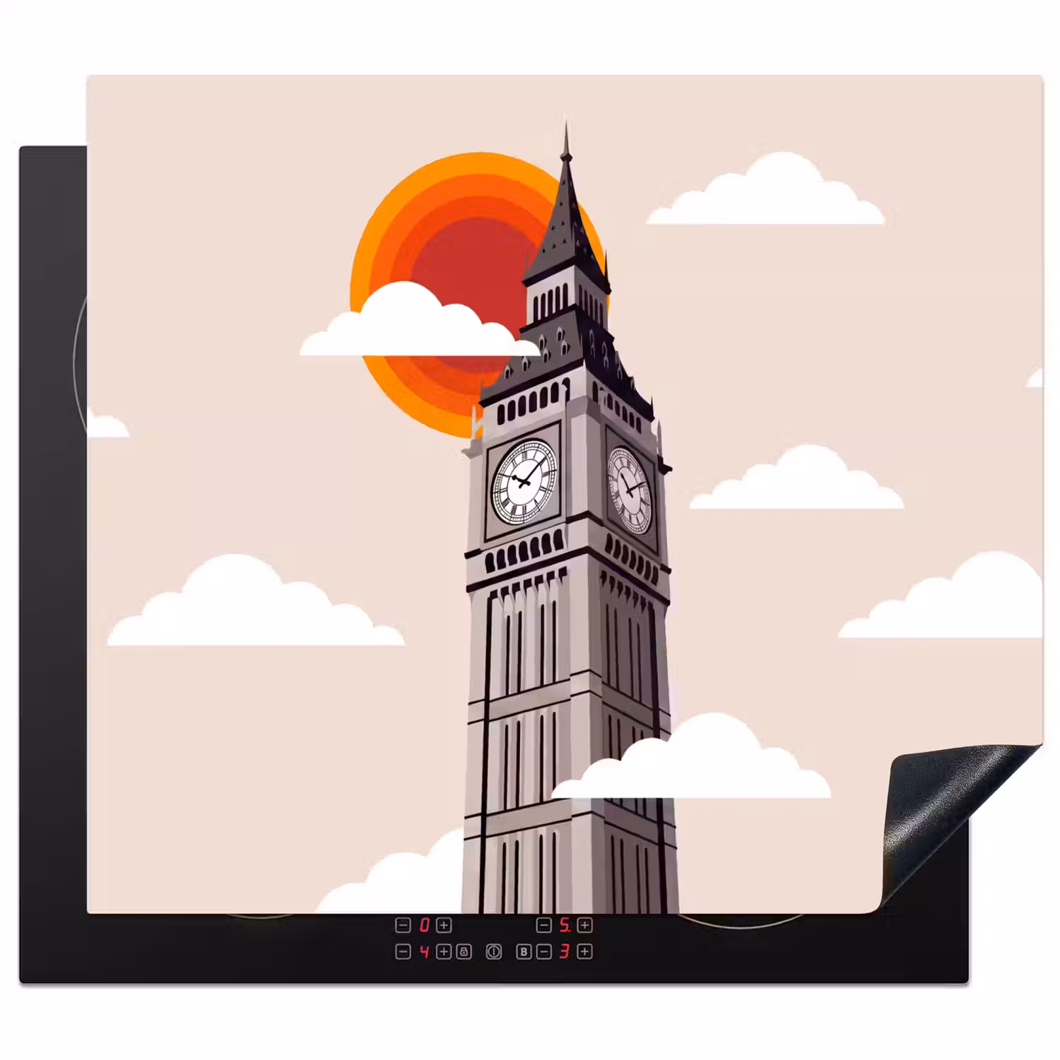 Toren - Klok - Londen - Architectuur - Retro Inductie beschermer vinyl 3mm middel -3d