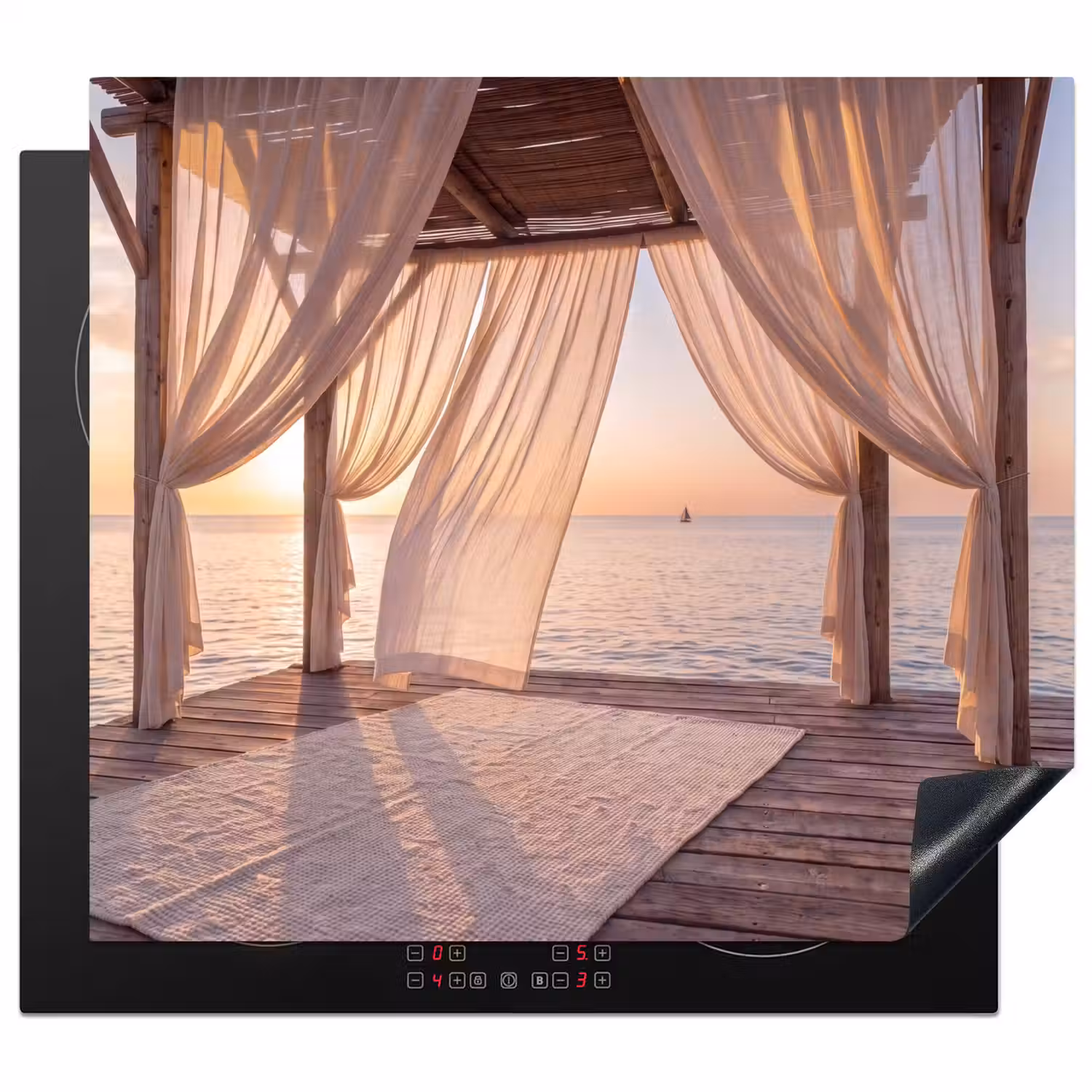 Overkapping - Zee - Zonsondergang - Vakantie - Rust Inductie beschermer vinyl 3mm middel -3d