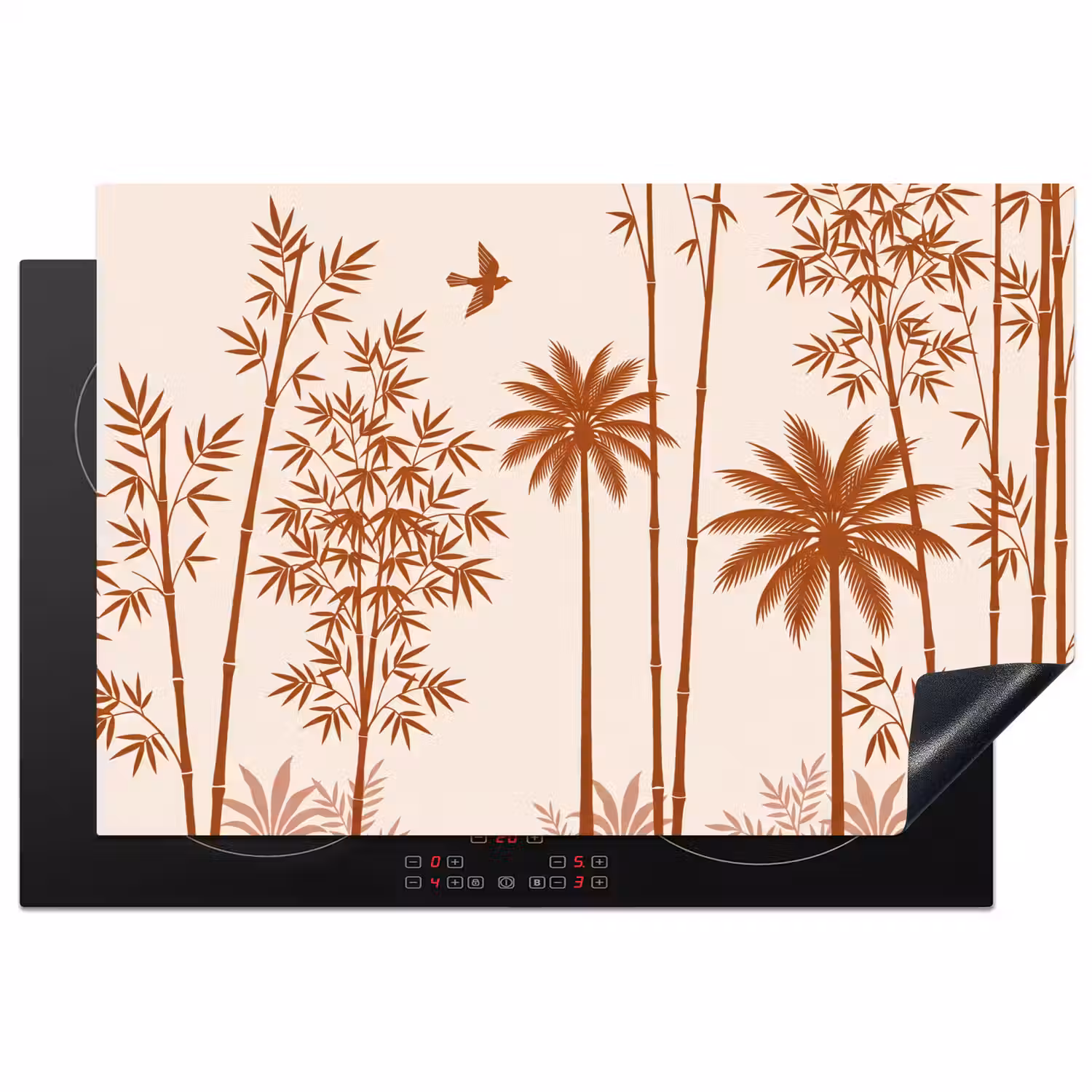 Vogel - Boom - Tropisch - Minimalistisch - Bruin Inductie beschermer vinyl 3mm klein -3d