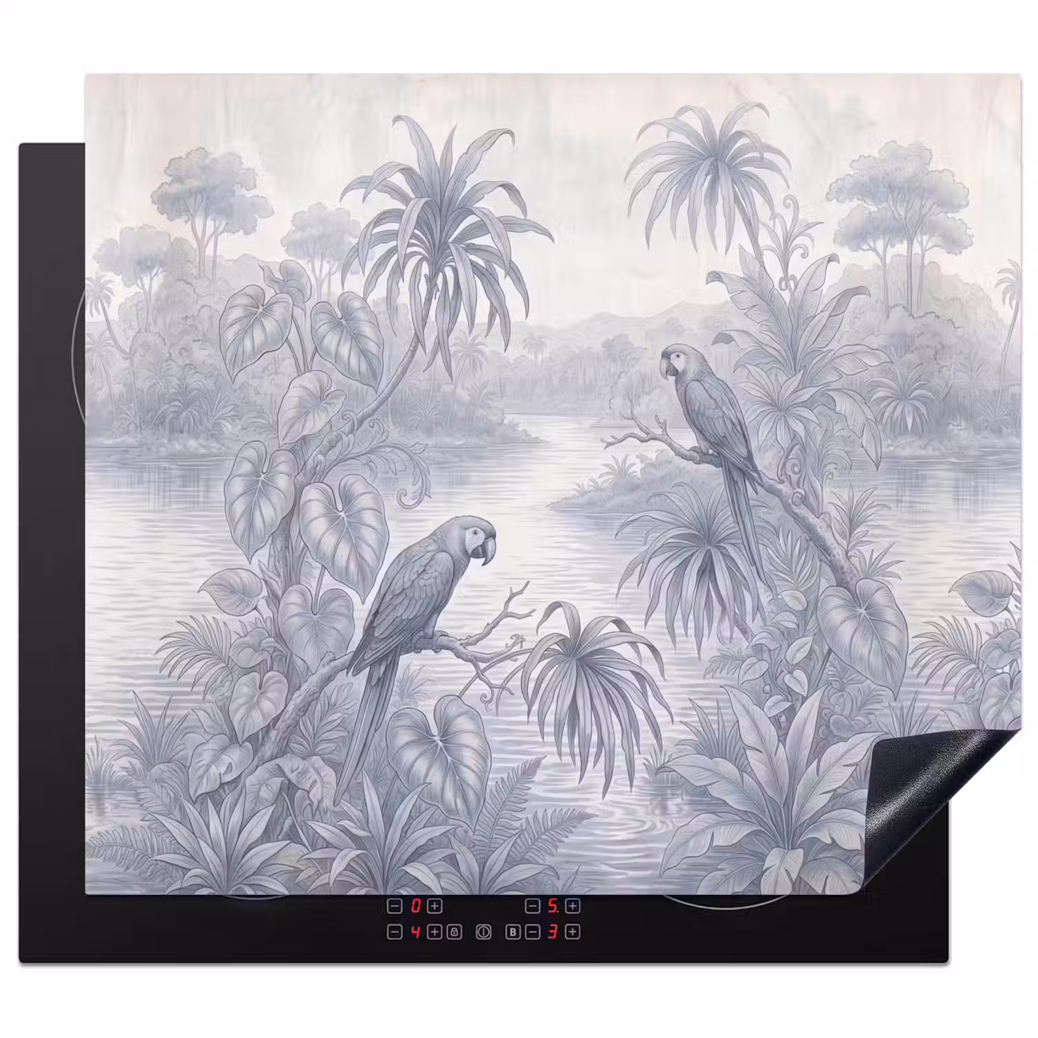 Vogel - Rivier - Tropisch - Illustratie - Blauw Inductie beschermer vinyl 3mm middel -3d