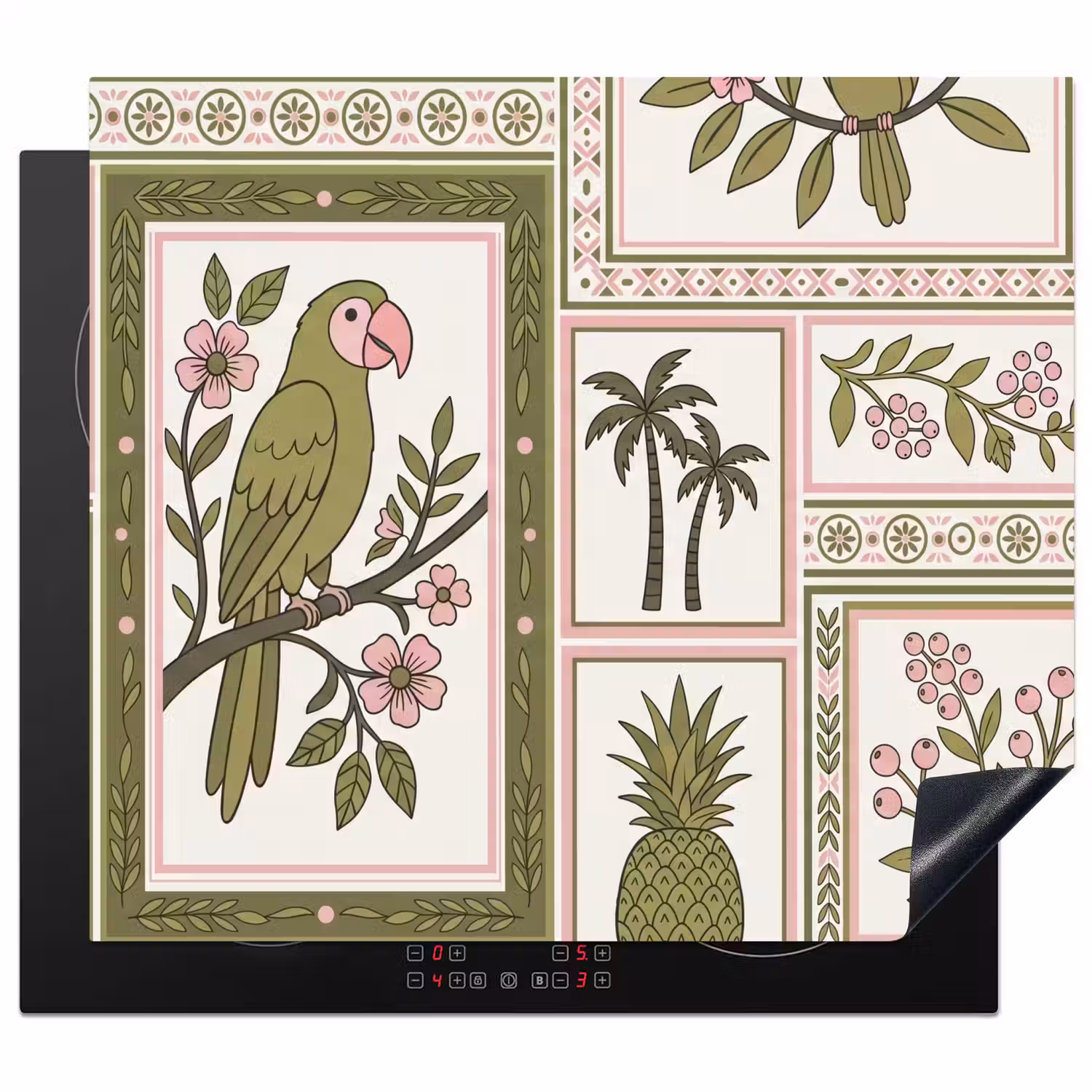Vogel - Tropisch - Patroon - Decoratief - Groen Inductie beschermer vinyl 3mm middel -3d