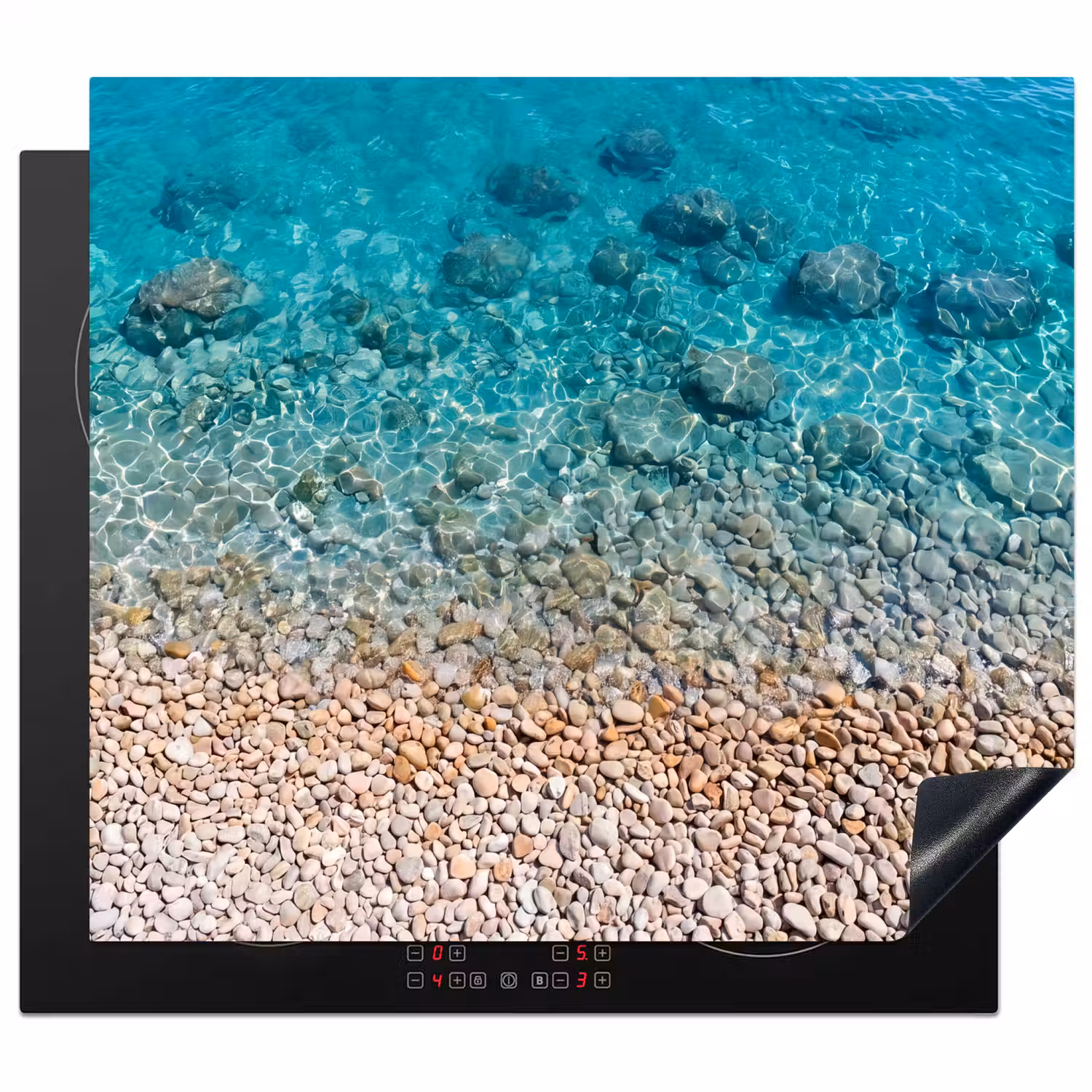 Water - Kiezels - Natuur - Levendig - Turkoois Inductie beschermer vinyl 3mm middel -3d