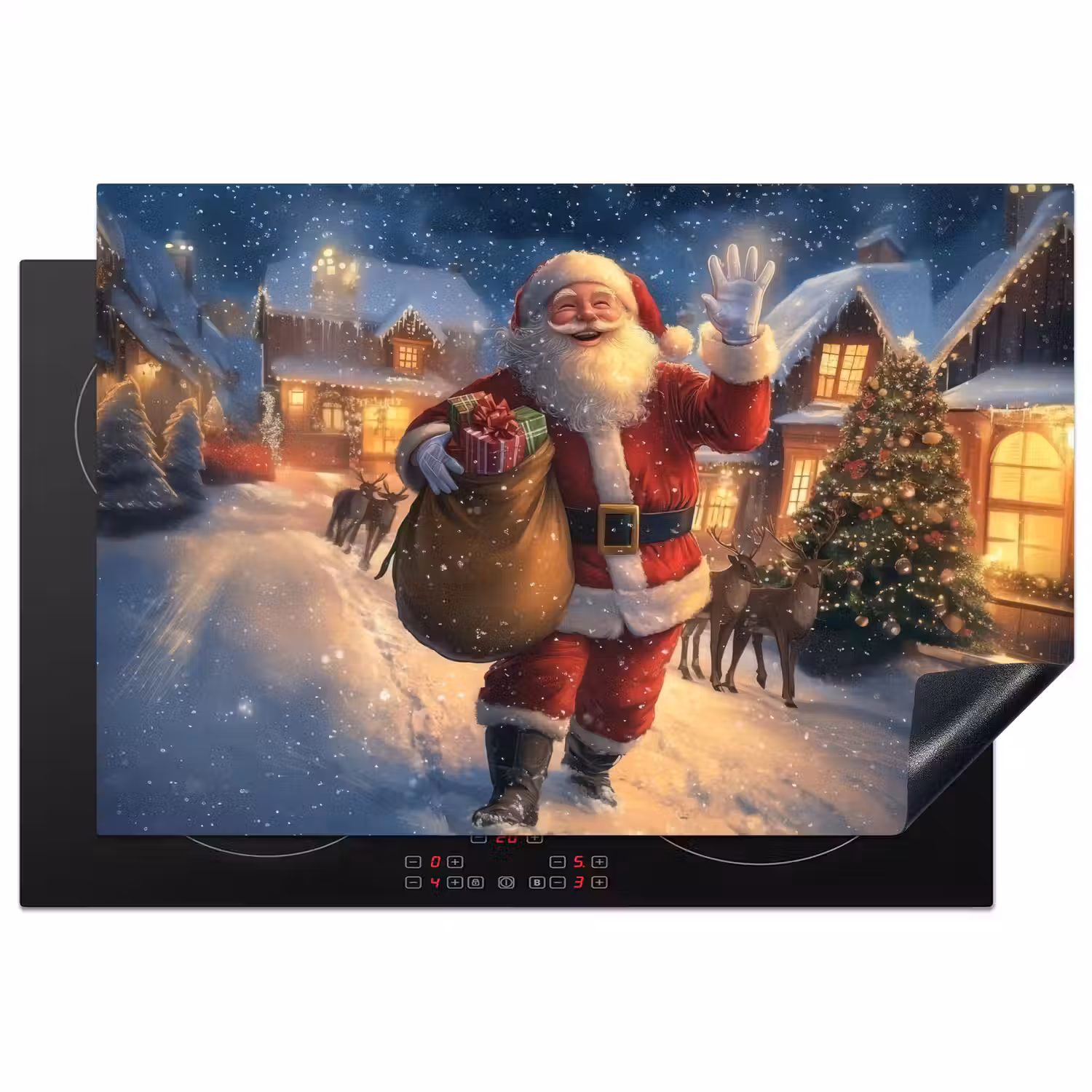 Kerstman - Dorp - Hert - Donker Inductie beschermer vinyl 3mm klein -3d