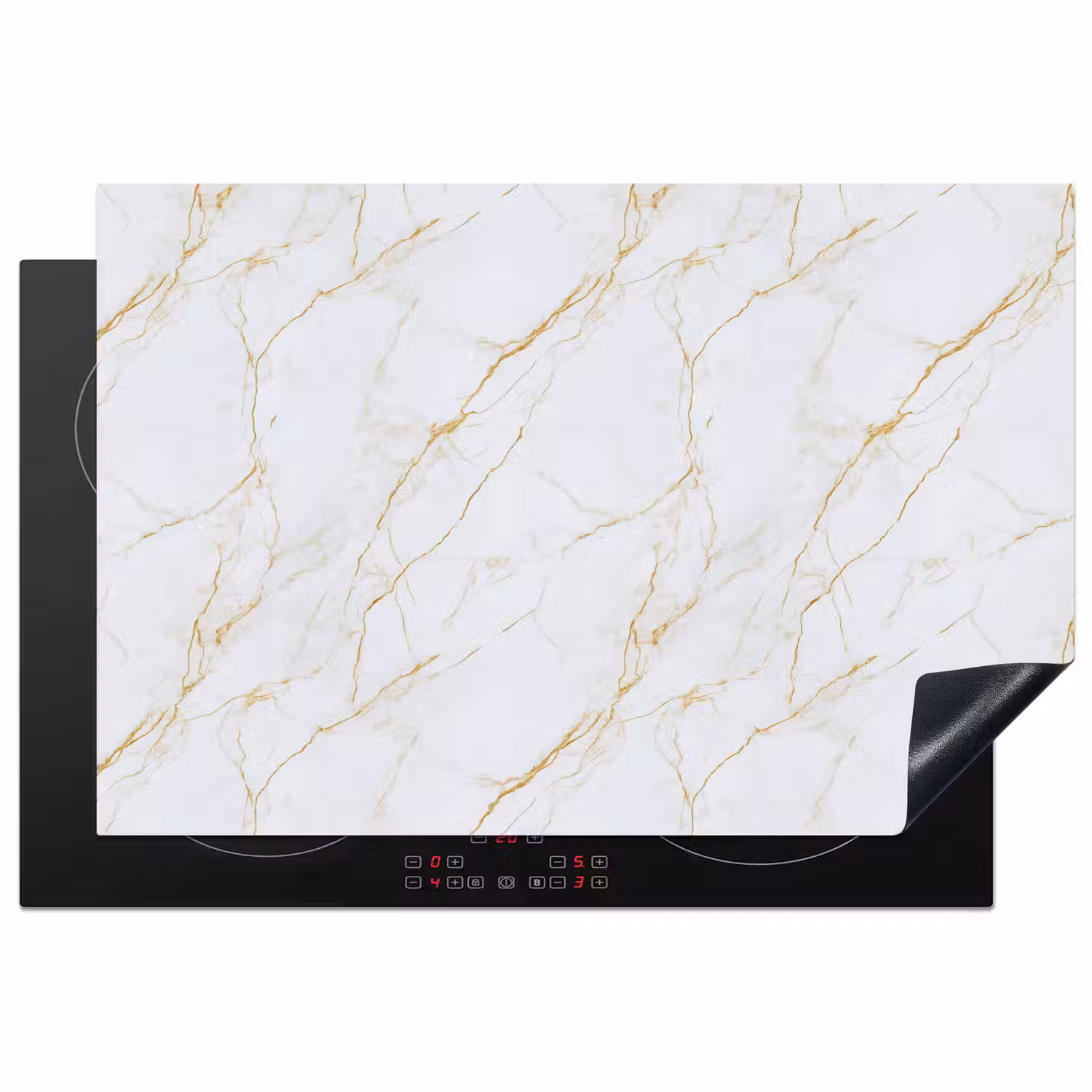 Wit - Marmer - Goud - Luxueus Inductie beschermer vinyl 3mm klein 276 -3d