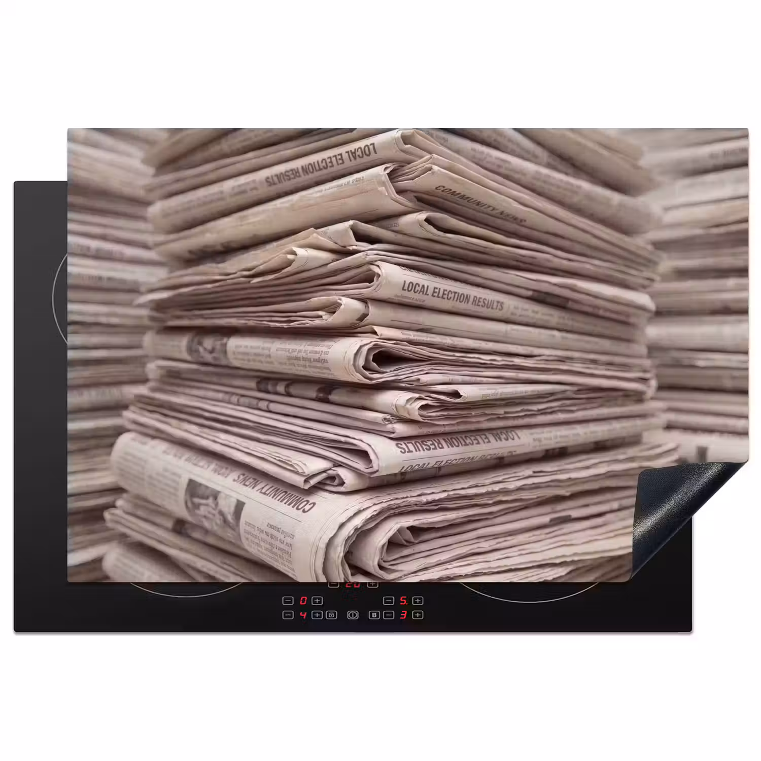 Kranten - Stapel - Nieuws - Vintage - Beige Inductie beschermer vinyl 3mm klein -3d