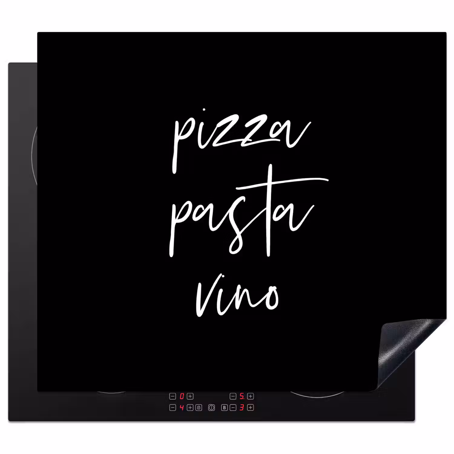 Quote - Pizza pasta vino - Zwart Inductie beschermer vinyl 3mm middel -3d