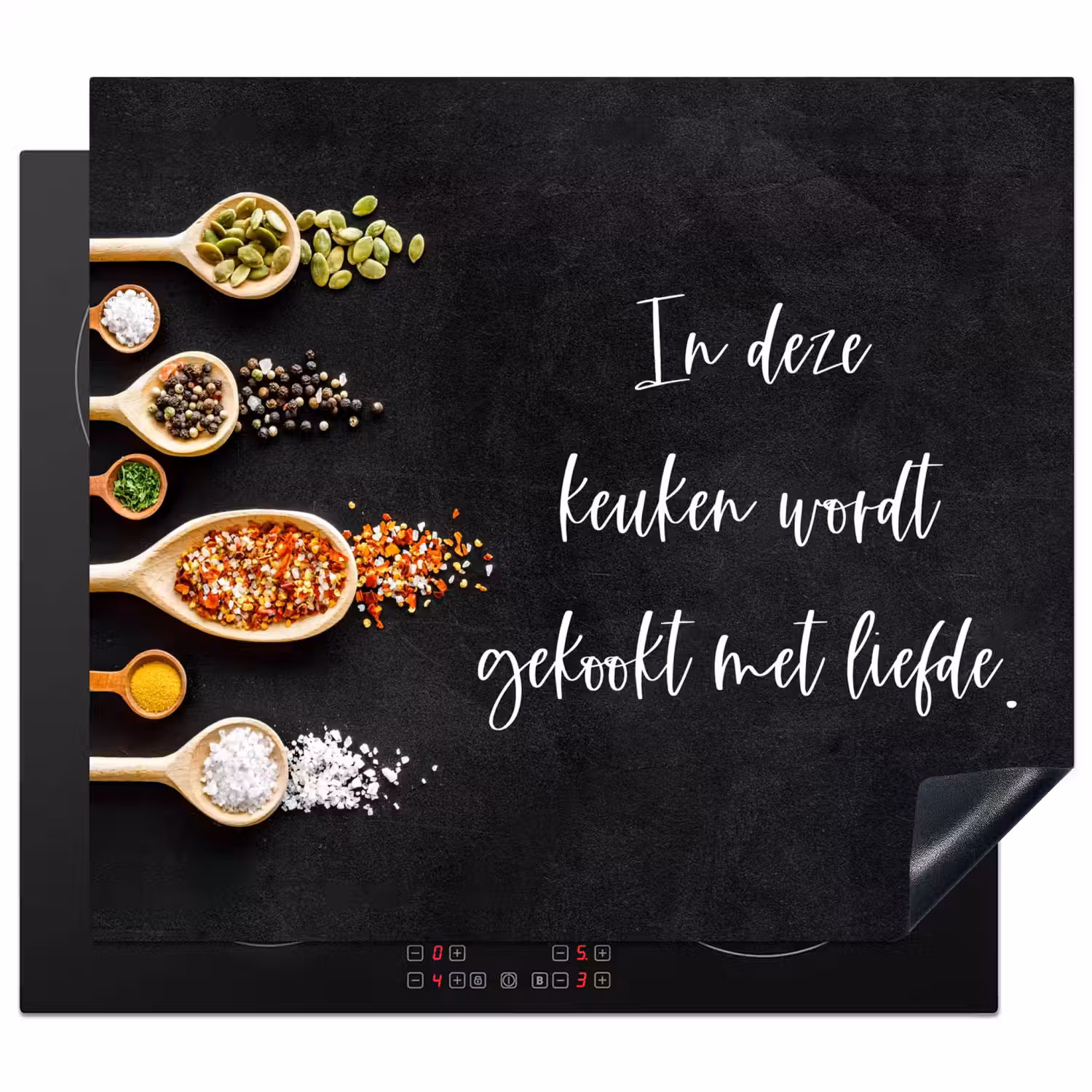 Quotes - Keuken - Spreuken - In deze keuken wordt gekookt met liefde - Liefde Inductie beschermer vinyl 3mm middel -3d