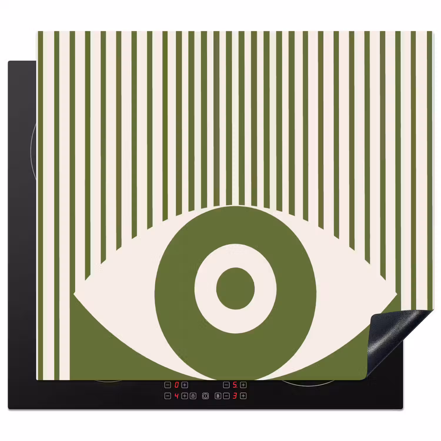 Abstract - Oog - Strepen - Modern - Groen Inductie beschermer vinyl 3mm middel -3d