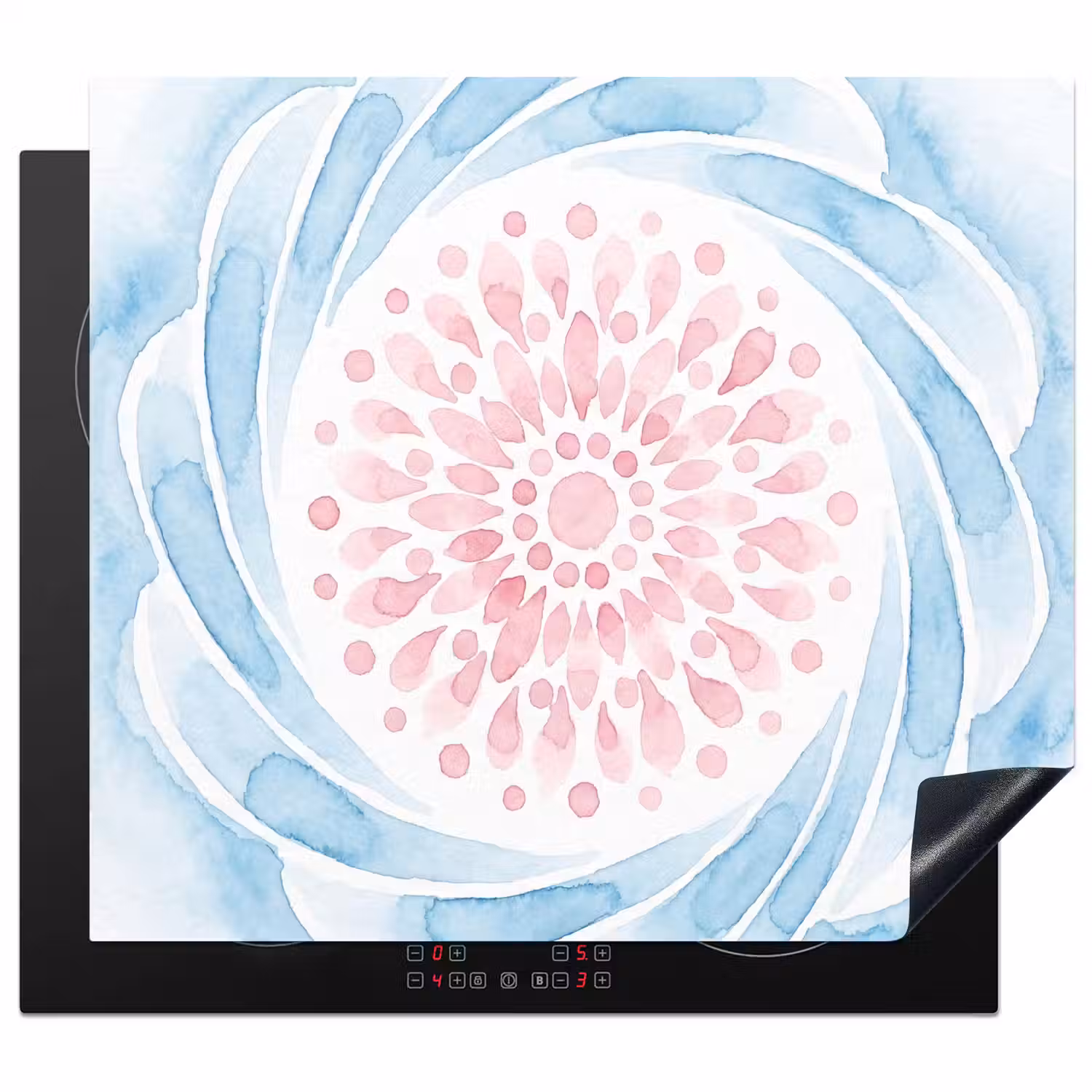 Abstract - Bloemvorm - Aquarel - Roze - Blauw Inductie beschermer vinyl 3mm middel -3d