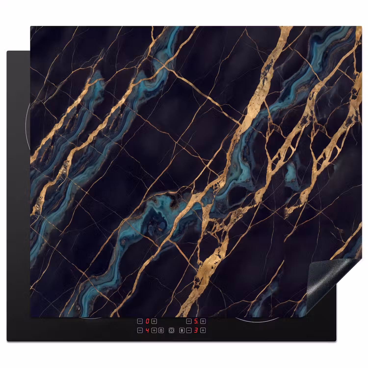 Abstract - Gouden lijnen - Kunst - Modern - Zwart Inductie beschermer vinyl 3mm middel -3d
