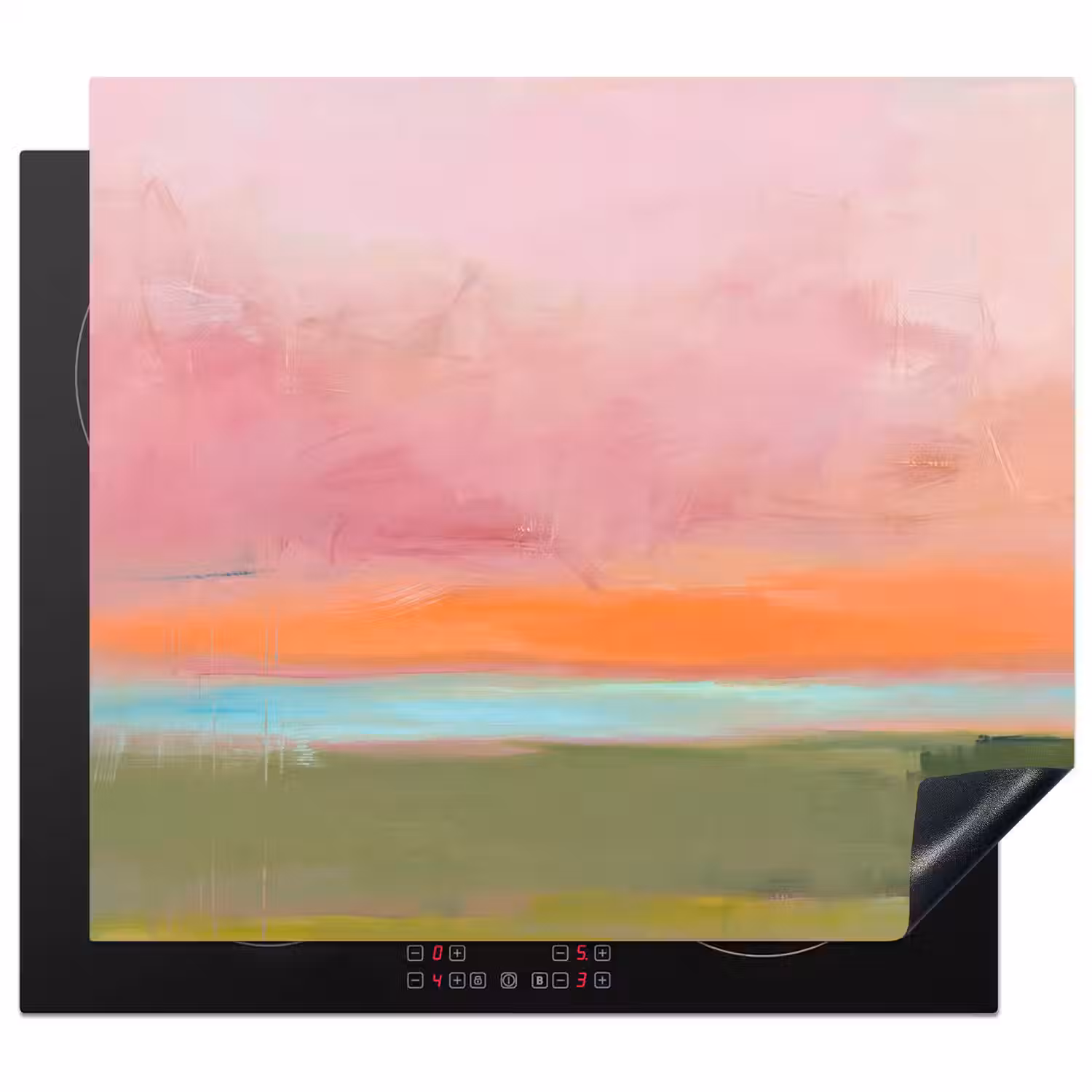 Abstract - Landschap - Modern - Roze - Oranje Inductie beschermer vinyl 3mm middel -3d