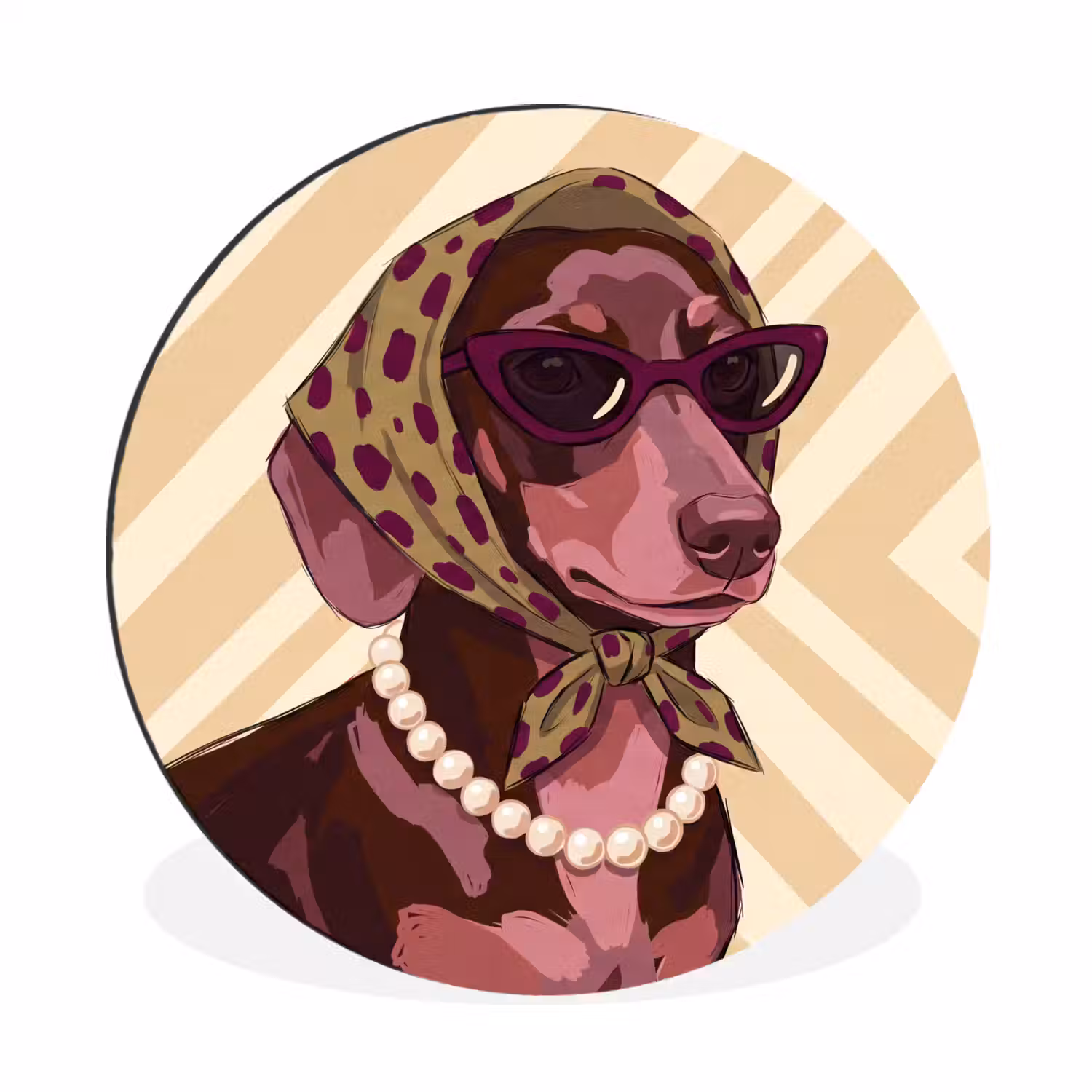 Hond - Zonnebril - Hoofddoek - Dieren - Modern Wandcirkel aluminium klein -3d