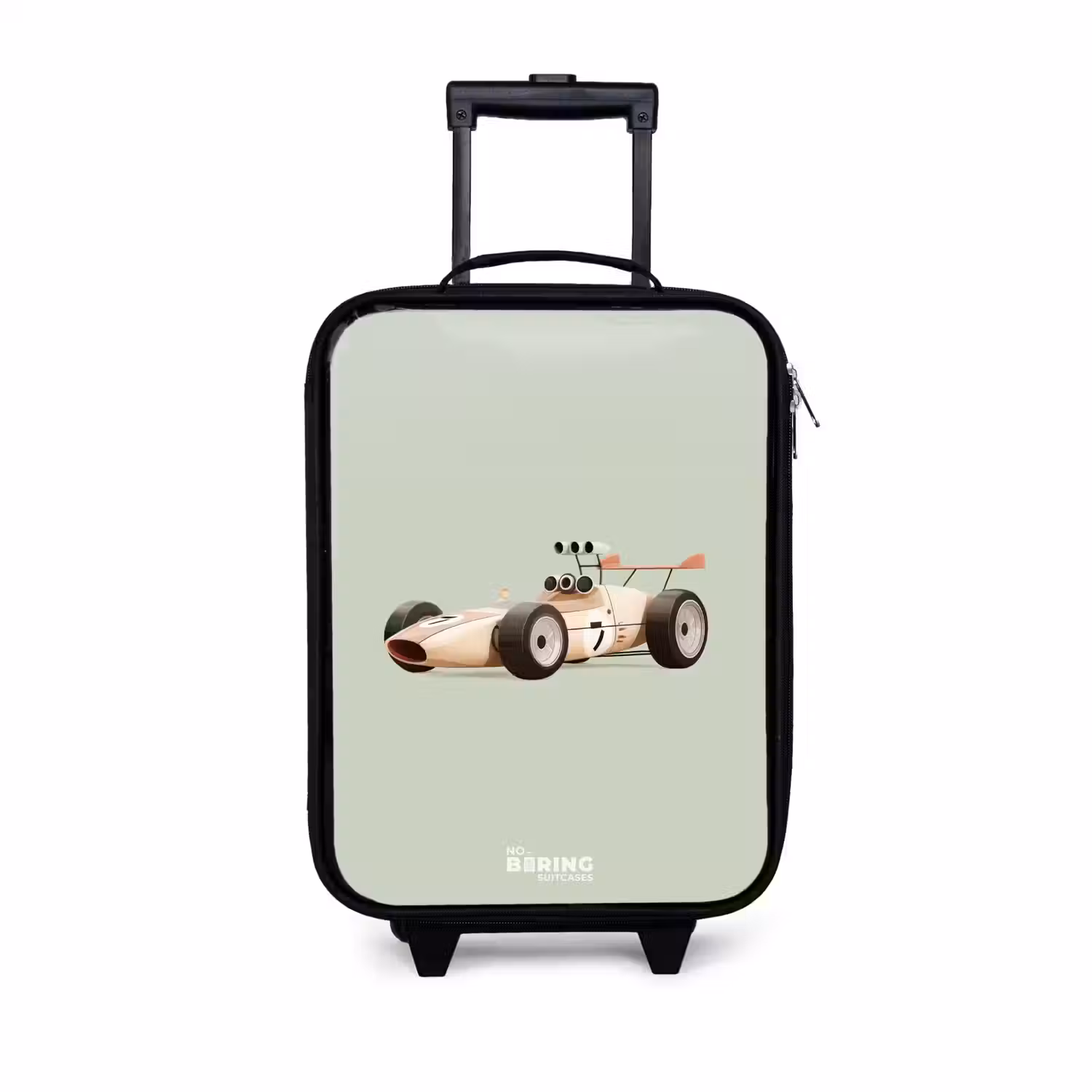 Beige retro raceauto op groen achtergrond Kinderkoffer - Zwart klein -3d